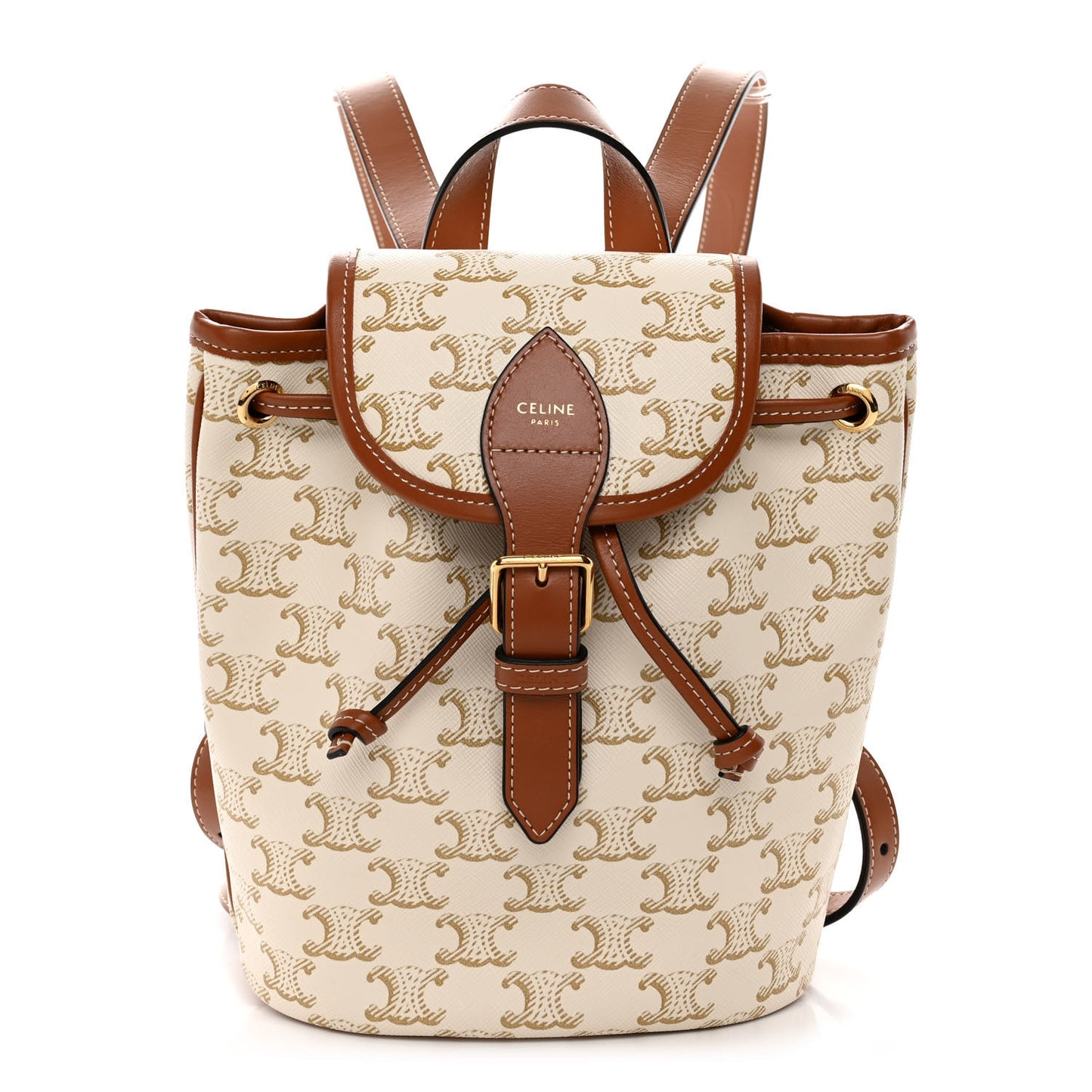 Triomphe Canvas Calfskin Mini Folco Backpack White