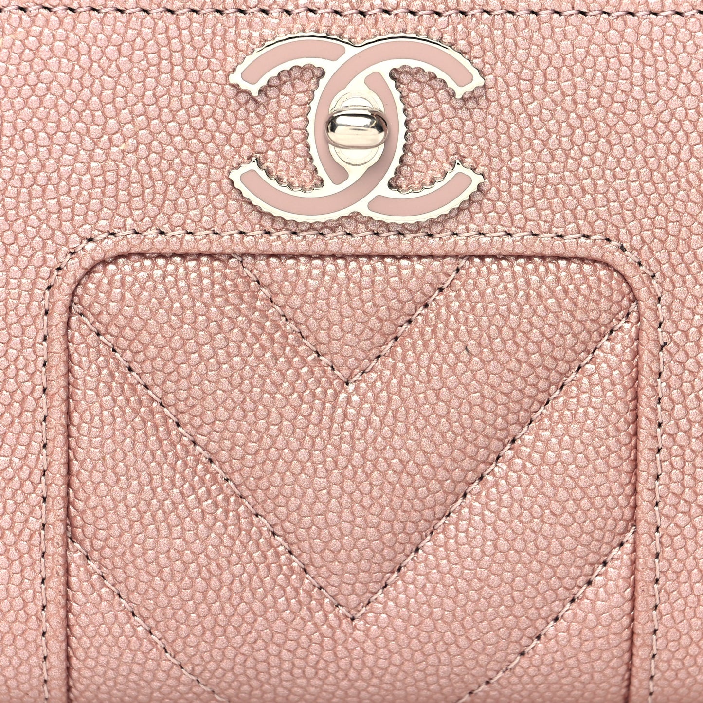 Metallic Caviar Chevron Quilted Vintage Mademoiselle Zip Coin Purse Pink