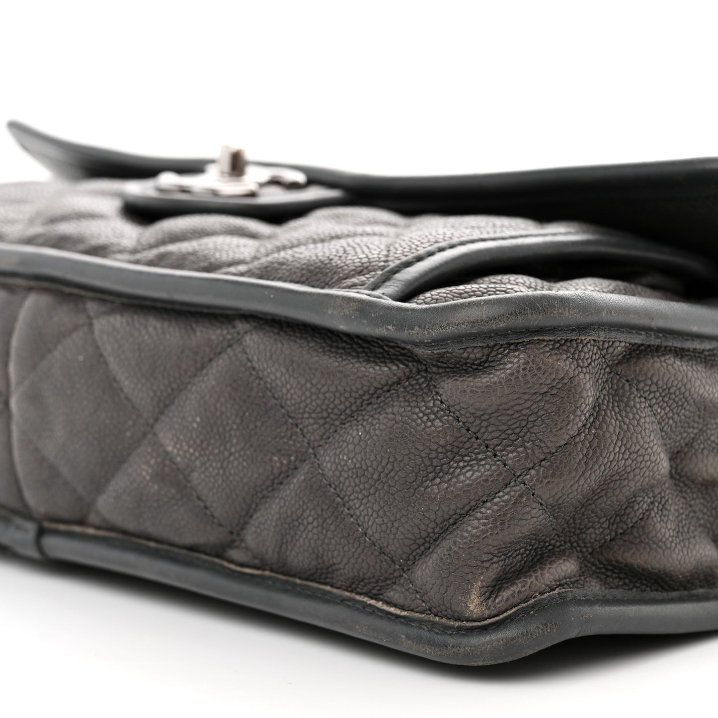 Caviar Quilted Large French Riviera Flap Dark Grey