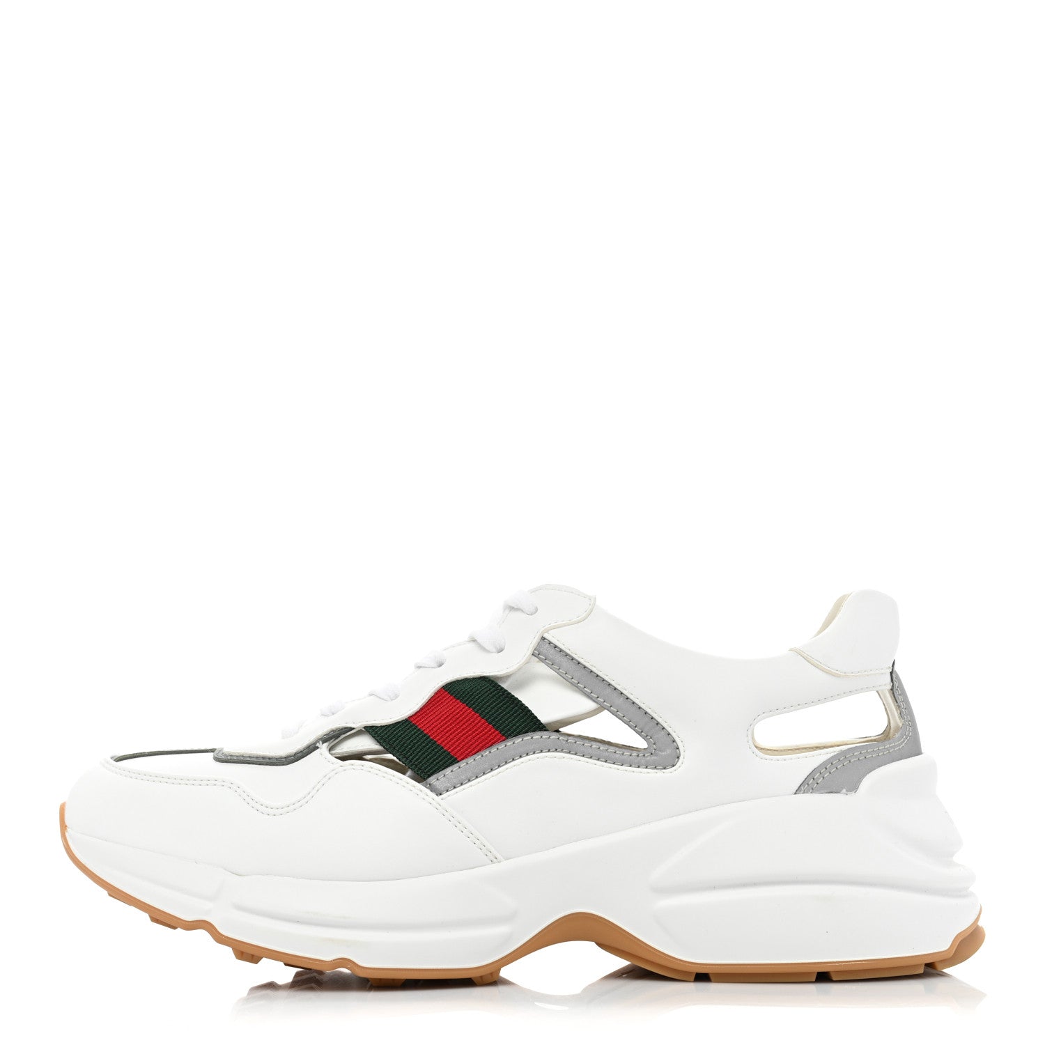 Gucci Demetra Web Mens Rhyton Cut Out Sneakers 9.5 Great White Grey 1 of 13