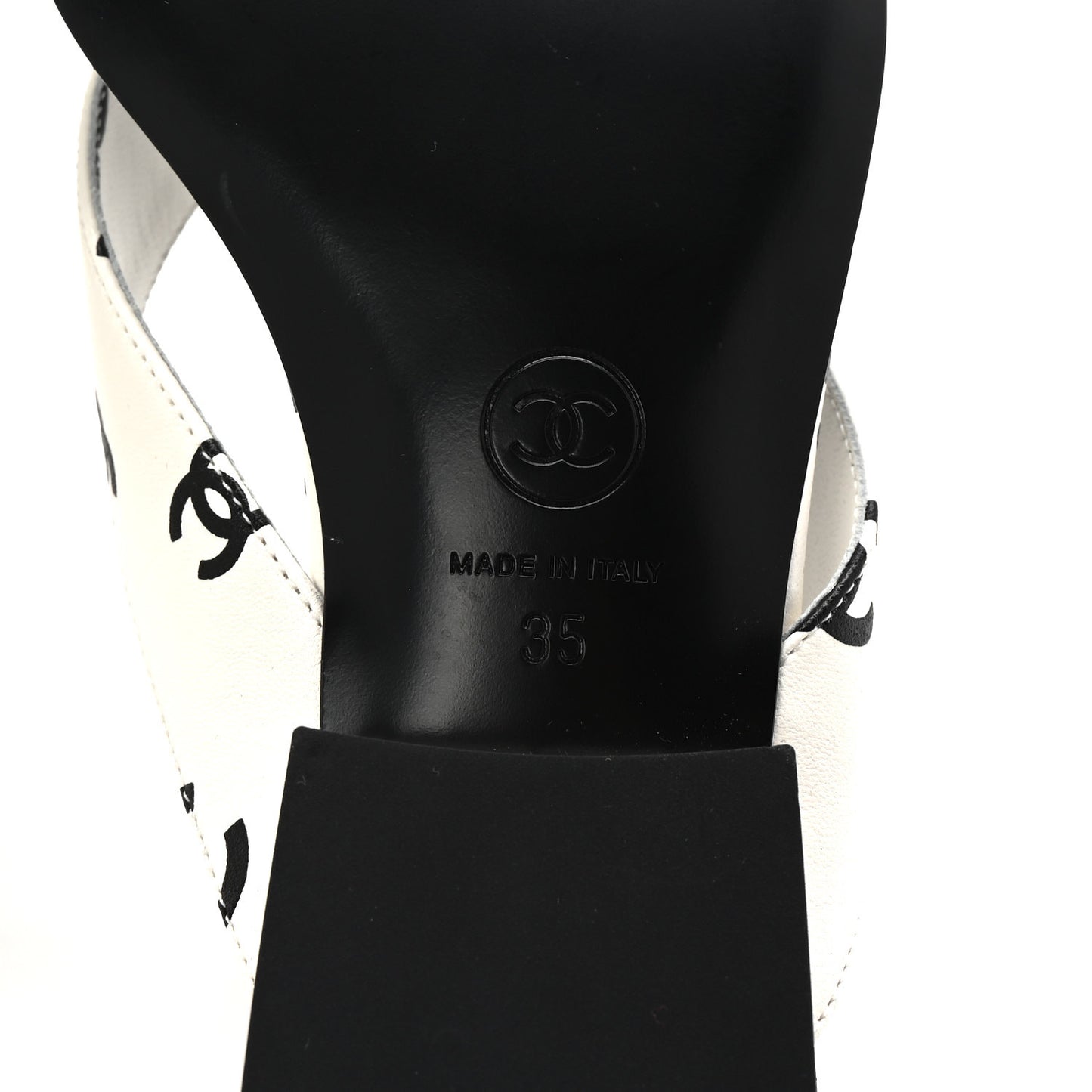 Lambskin Printed CC Thong Sandals 35 White Black