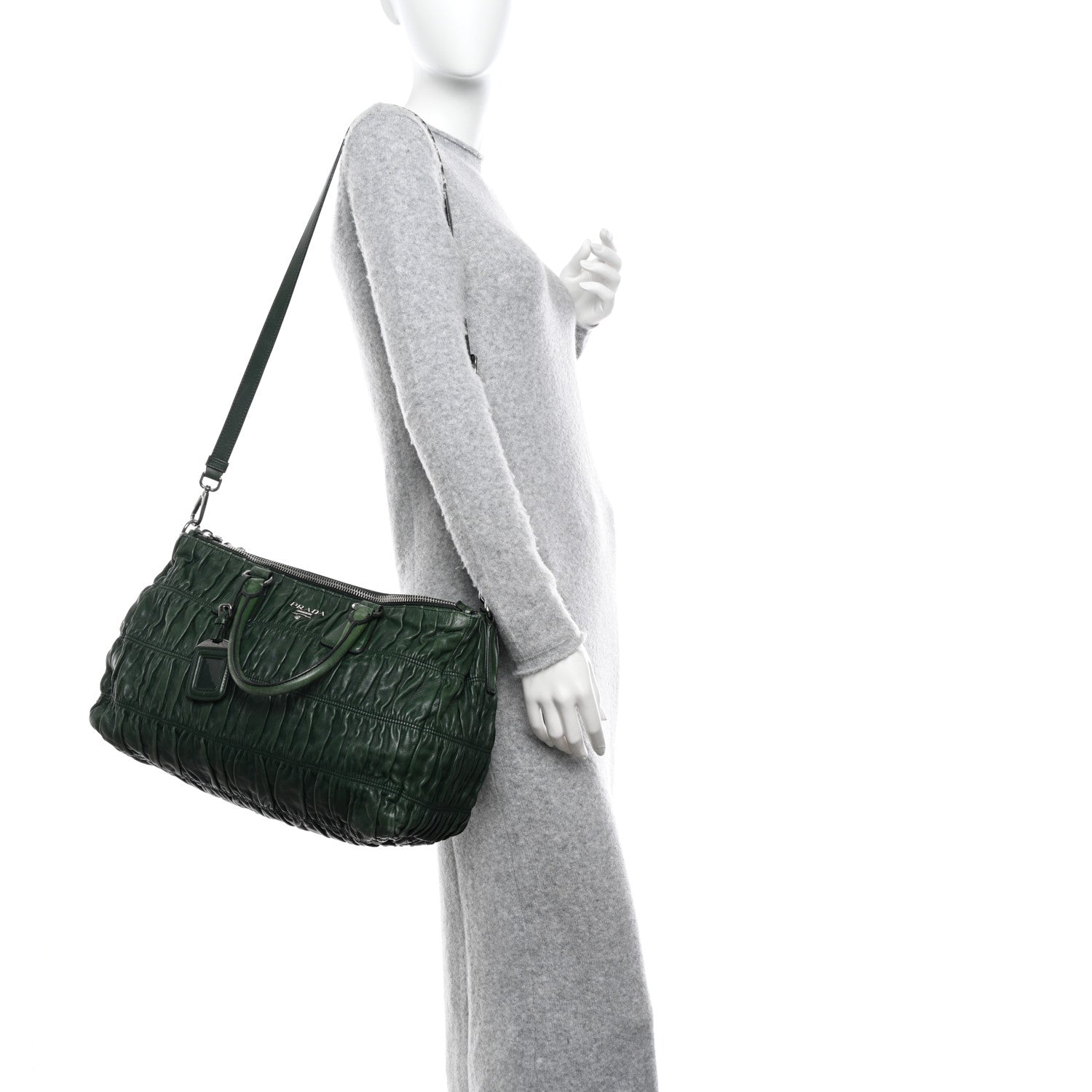 Prada Nappa Gaufre Double Zip Tote Green 2 of 17
