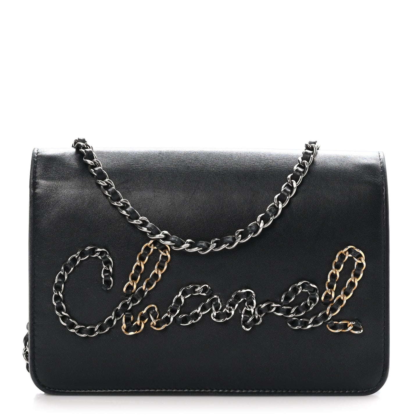 Calfskin Chain 20s Signe Wallet on Chain WOC Black