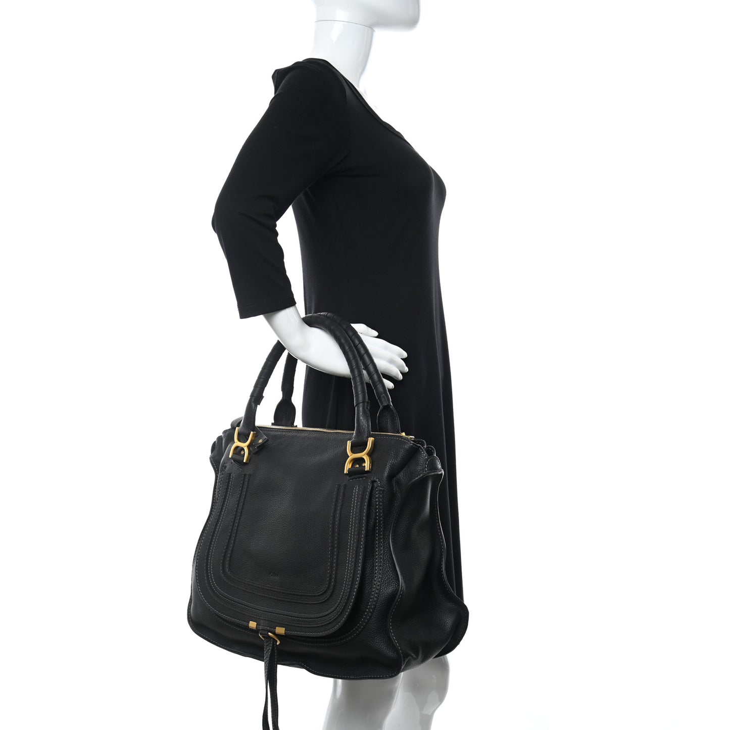 Calfskin Large Marcie Satchel Black