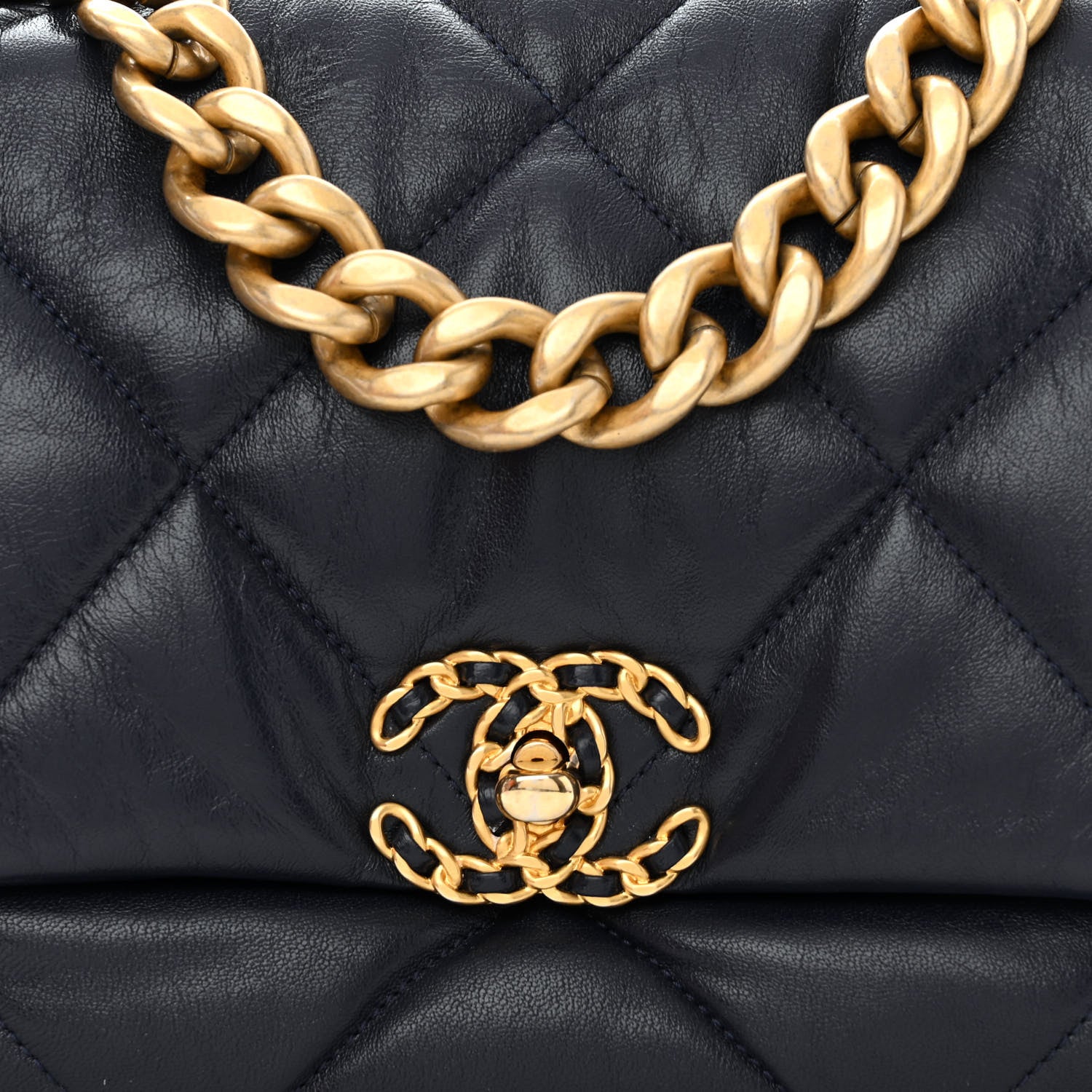 Chanel Lambskin Quilted Large Chanel 19 Flap Navy Blue 8 of 10