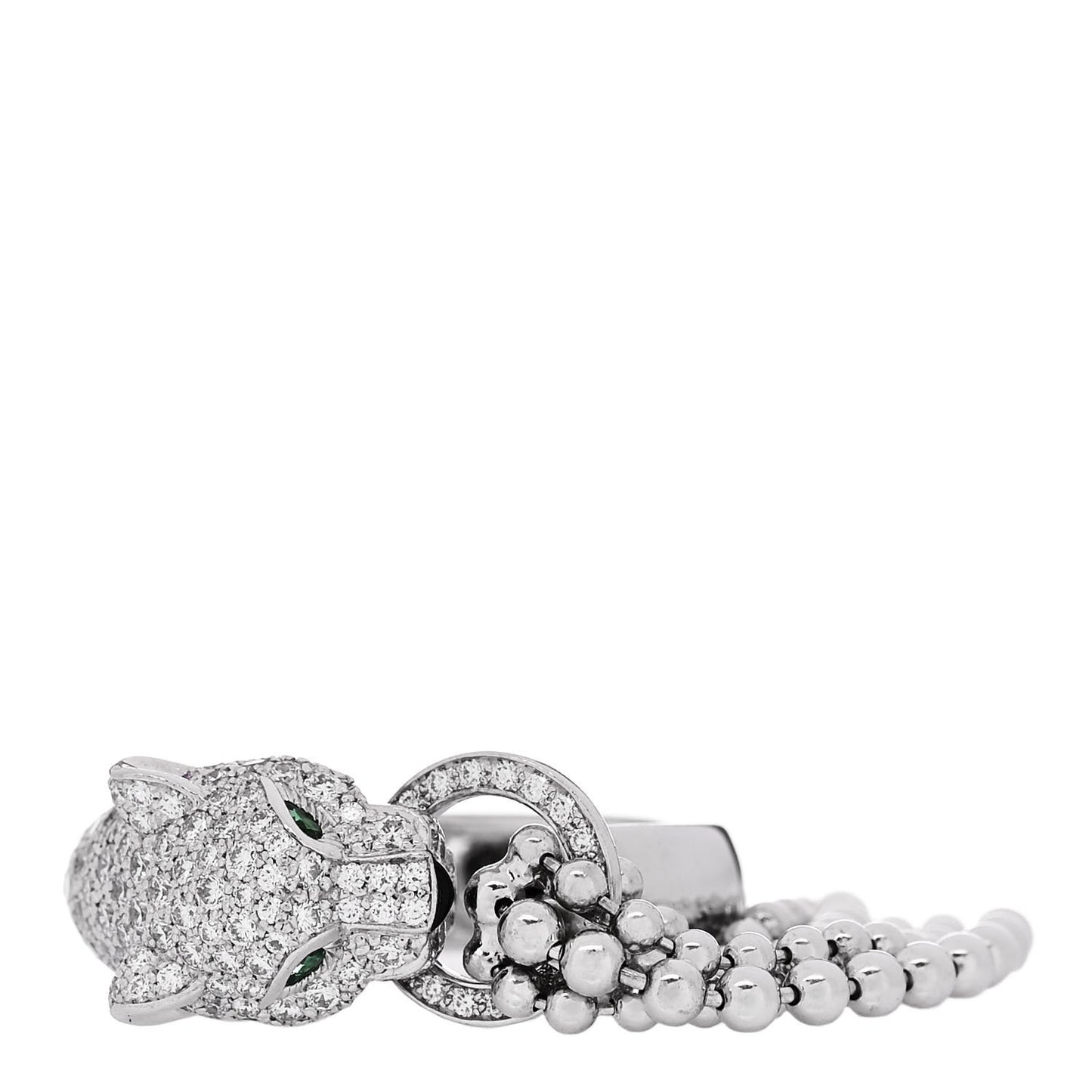 18K White Gold Diamond Black Onyx Emerald Panthere De Cartier Tassel Ring 53 6.5