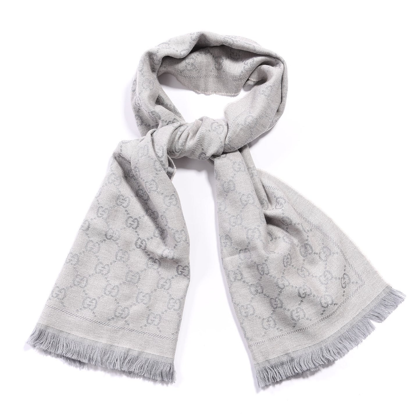 Wool Monogram Fringe Scarf Gray