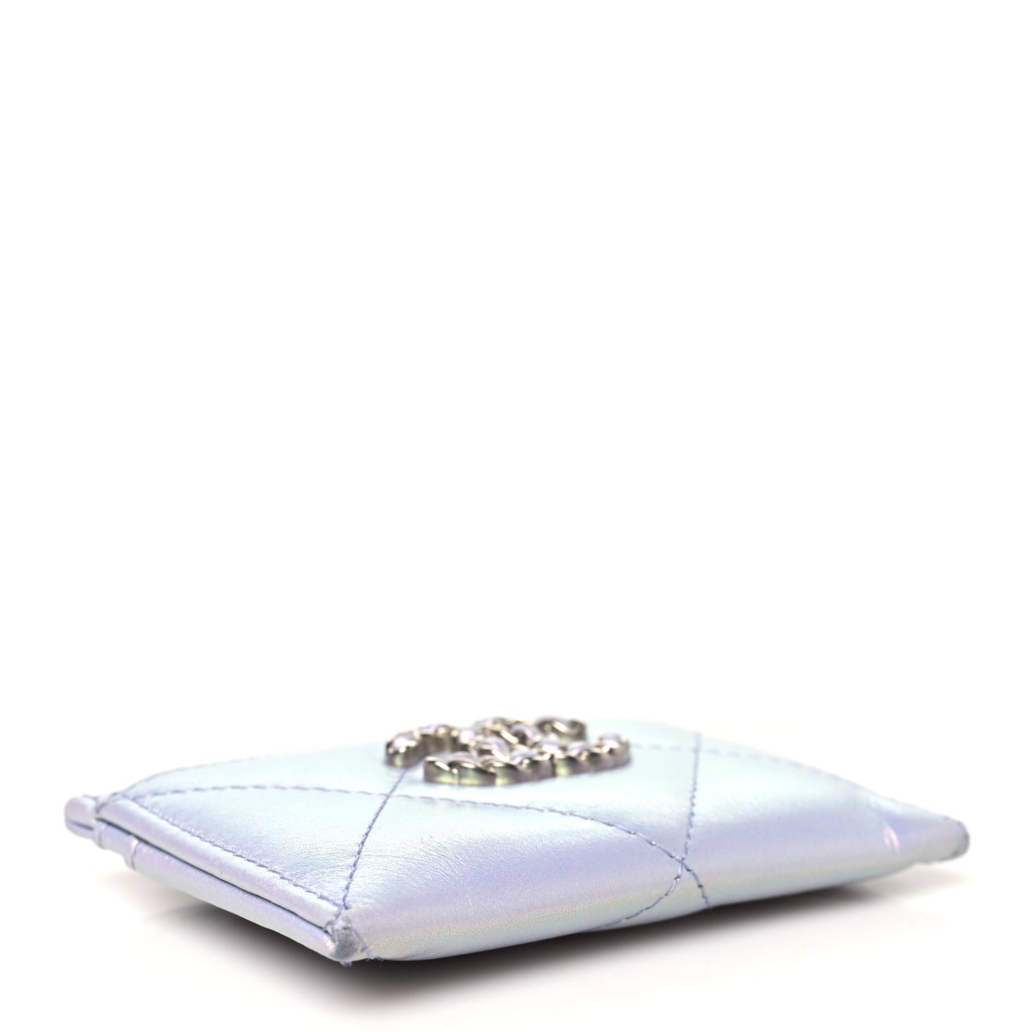 Iridescent Calfskin Quilted Chanel 19 Card Holder Light Purple