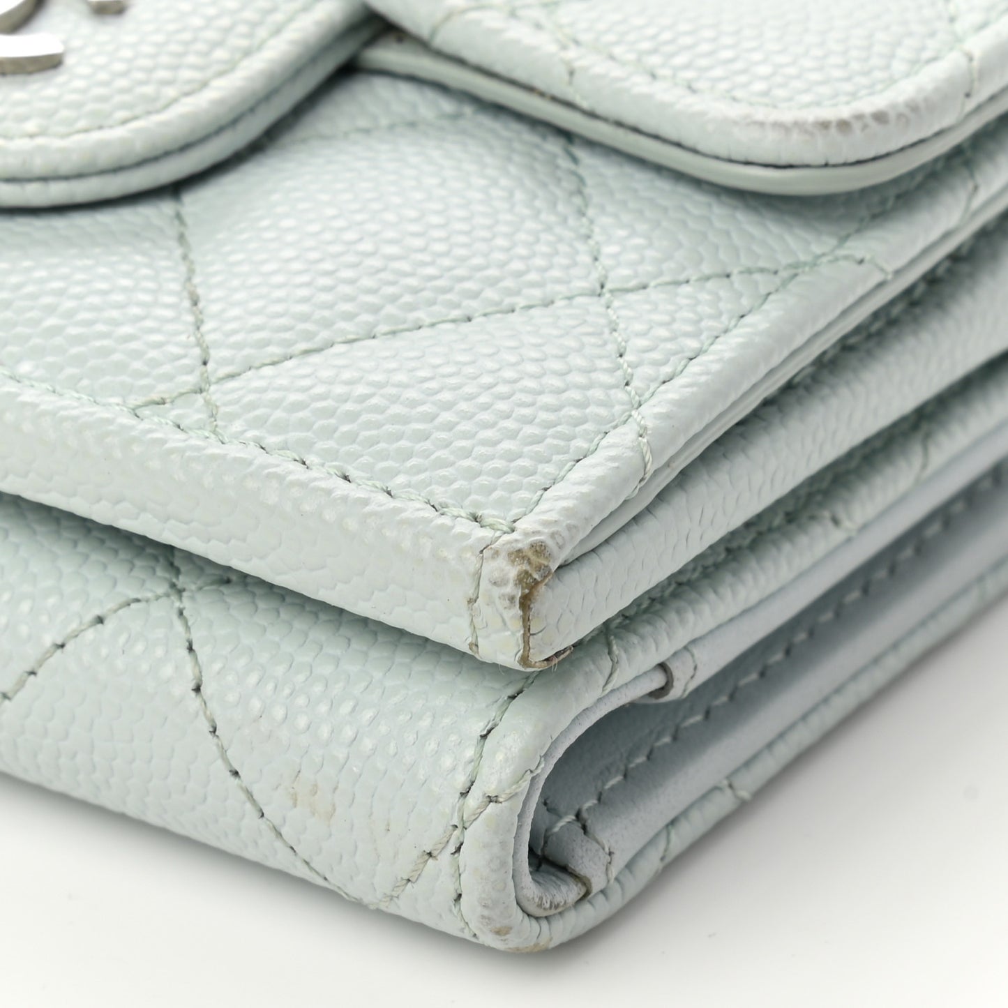 Caviar Quilted Double Flap Wallet Light Blue
