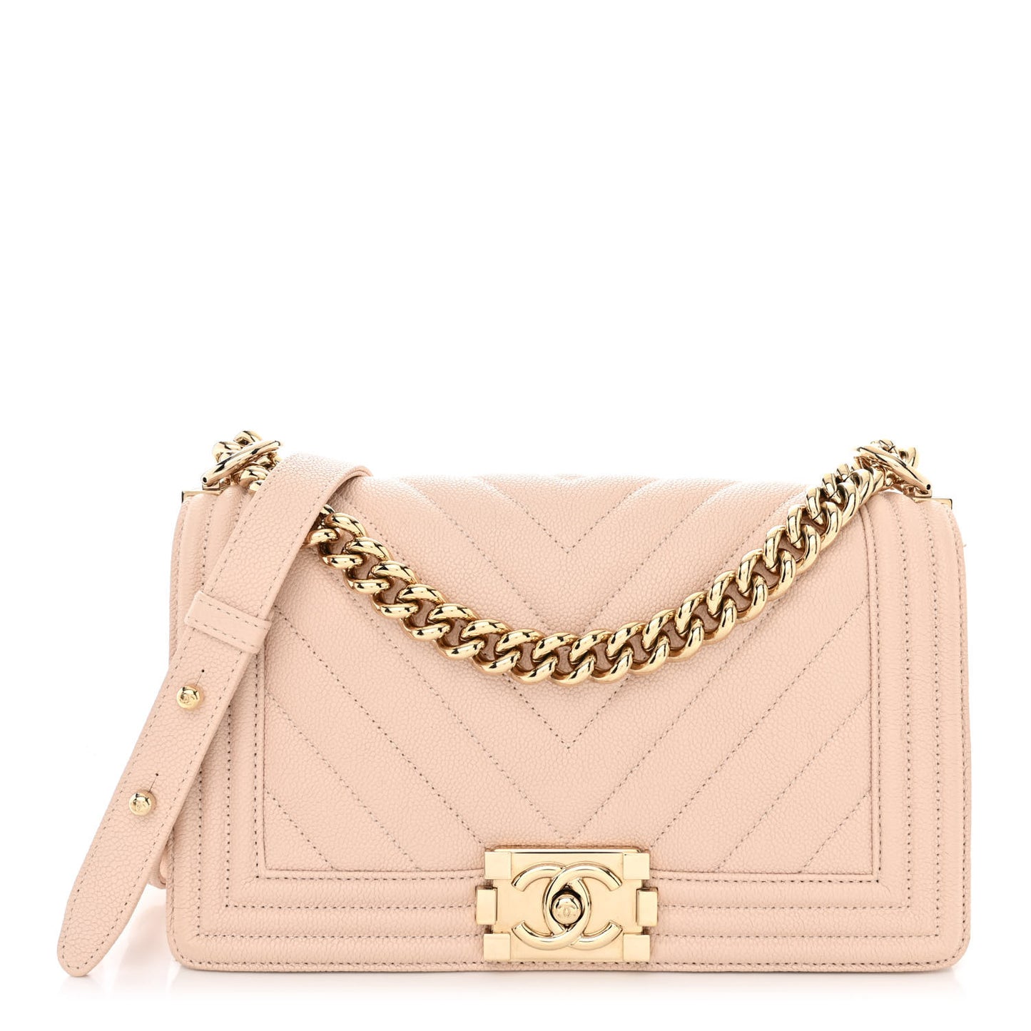 Caviar Chevron Quilted Medium Boy Flap Light Pink