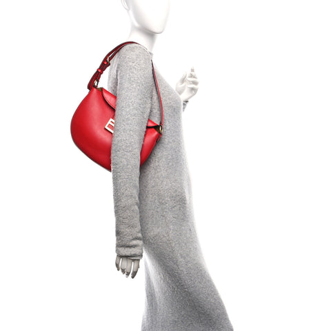 Vitello Grace Suede Small Croissant Hobo Rosso Cardinale