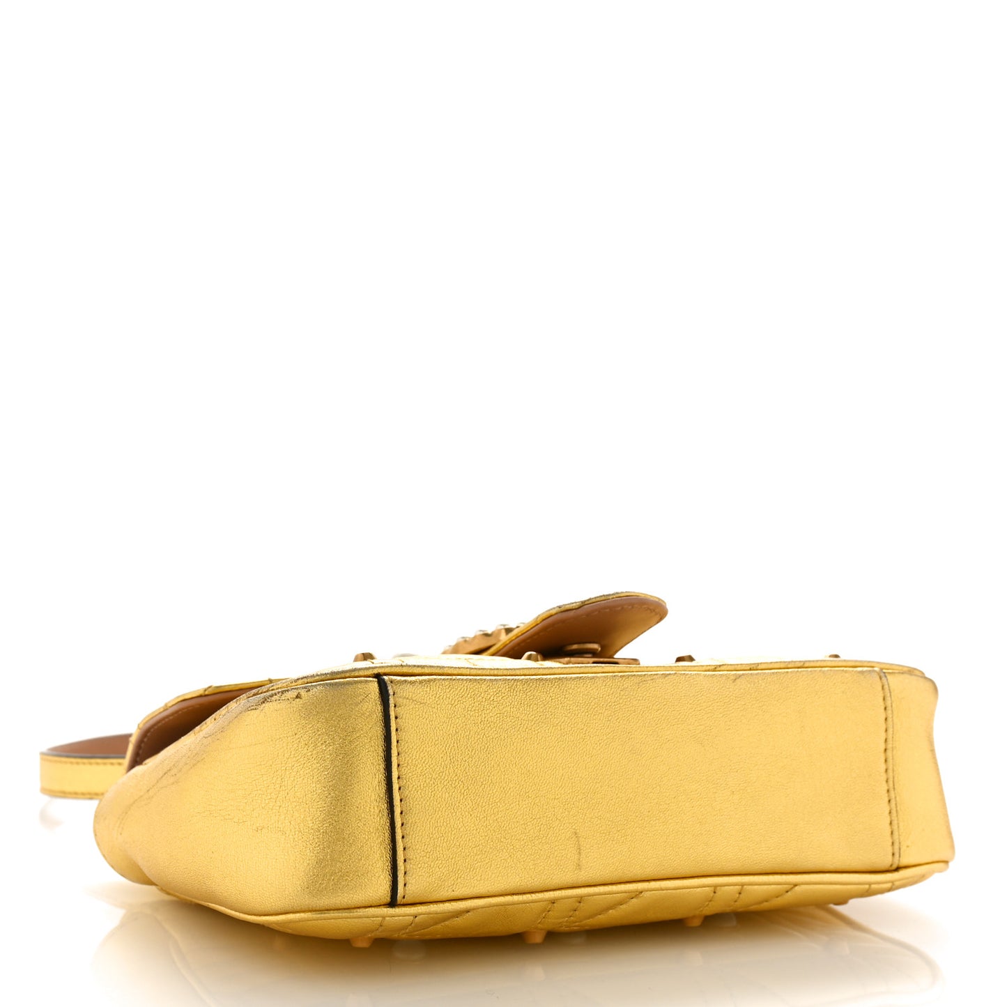 Metallic Calfskin Matelasse Studded Mini Pearly GG Marmont Shoulder Bag Gold