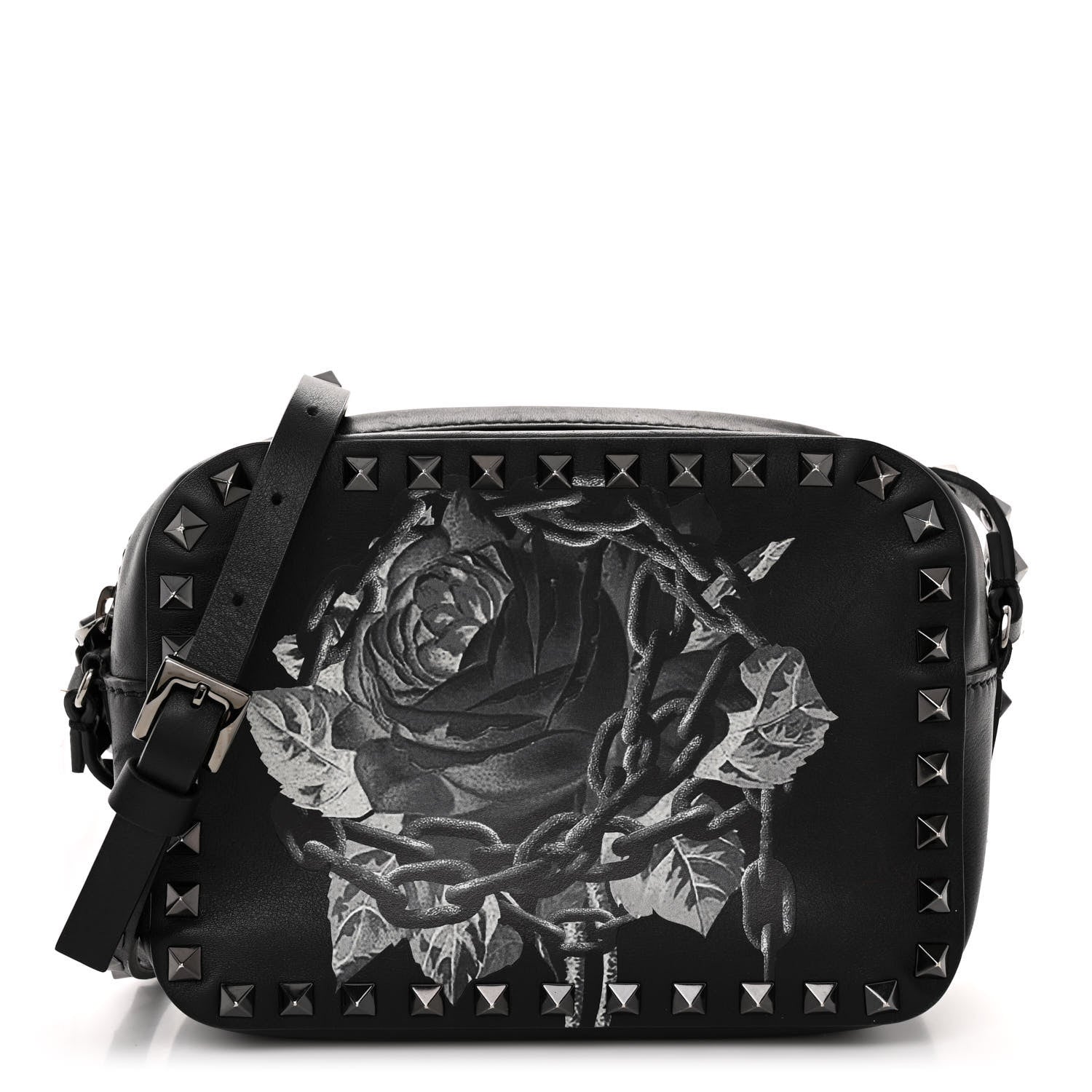 Valentino Garavani X UNDERCOVER Calfskin Rockstud Rose Print Camera Crossbody Bag Black 1 of 11