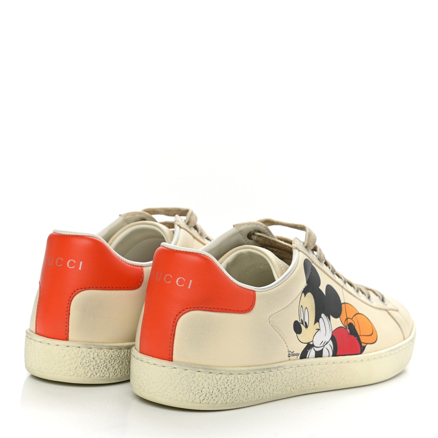 X DISNEY Miro Soft Calfskin Mickey Mouse Print Womens Ace Sneakers 38.5 Ivory Deep Orange