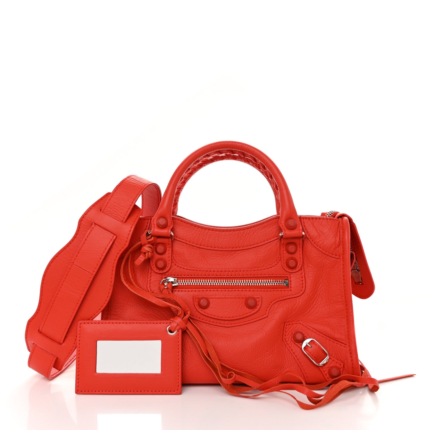 Matte Goatskin Rubber Covered Classic Hardware Mini City Rouge Coquelicot Rouge Braise