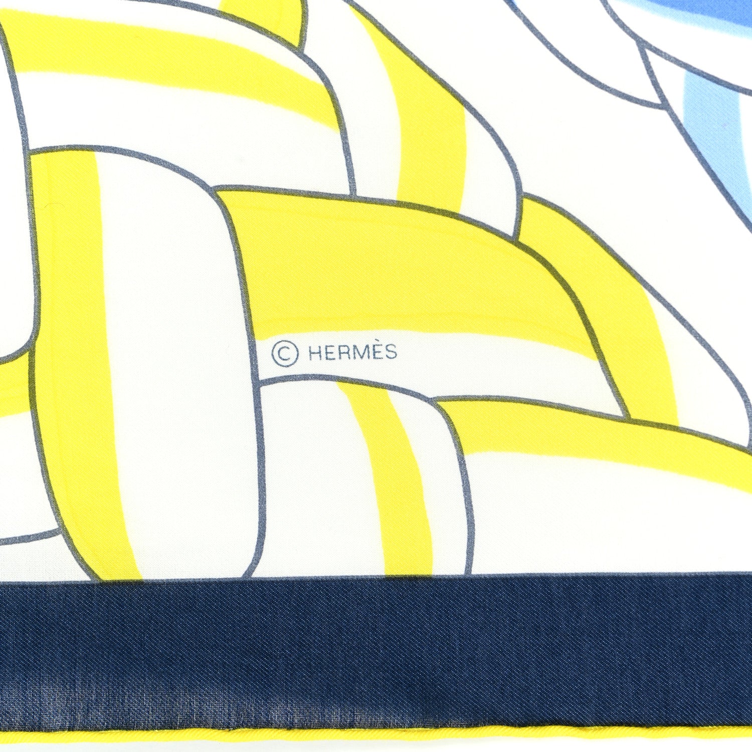 Hermes Cotton Silk Carrick Bend Scarf 100 Jaune Citron White 3 of 5