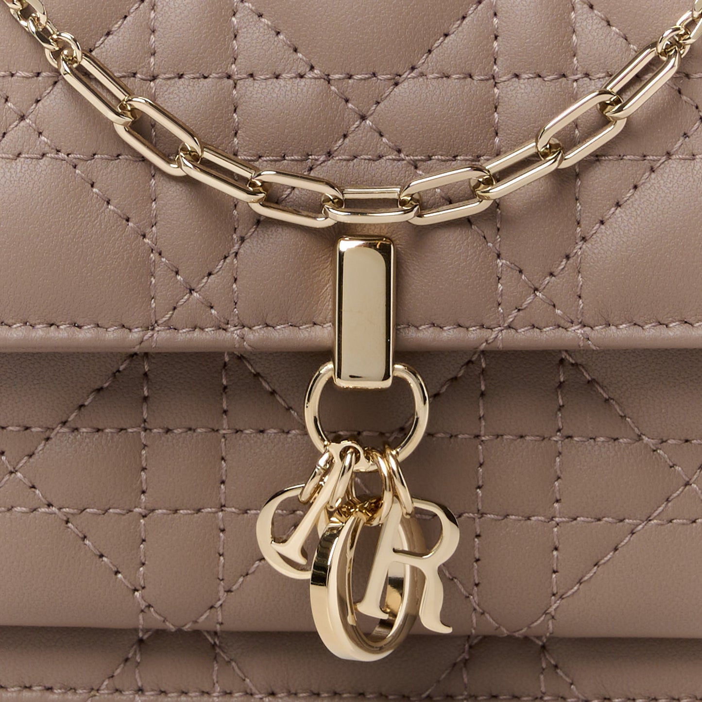 Lambskin Cannage Lady Dior Chain Pouch Warm Taupe