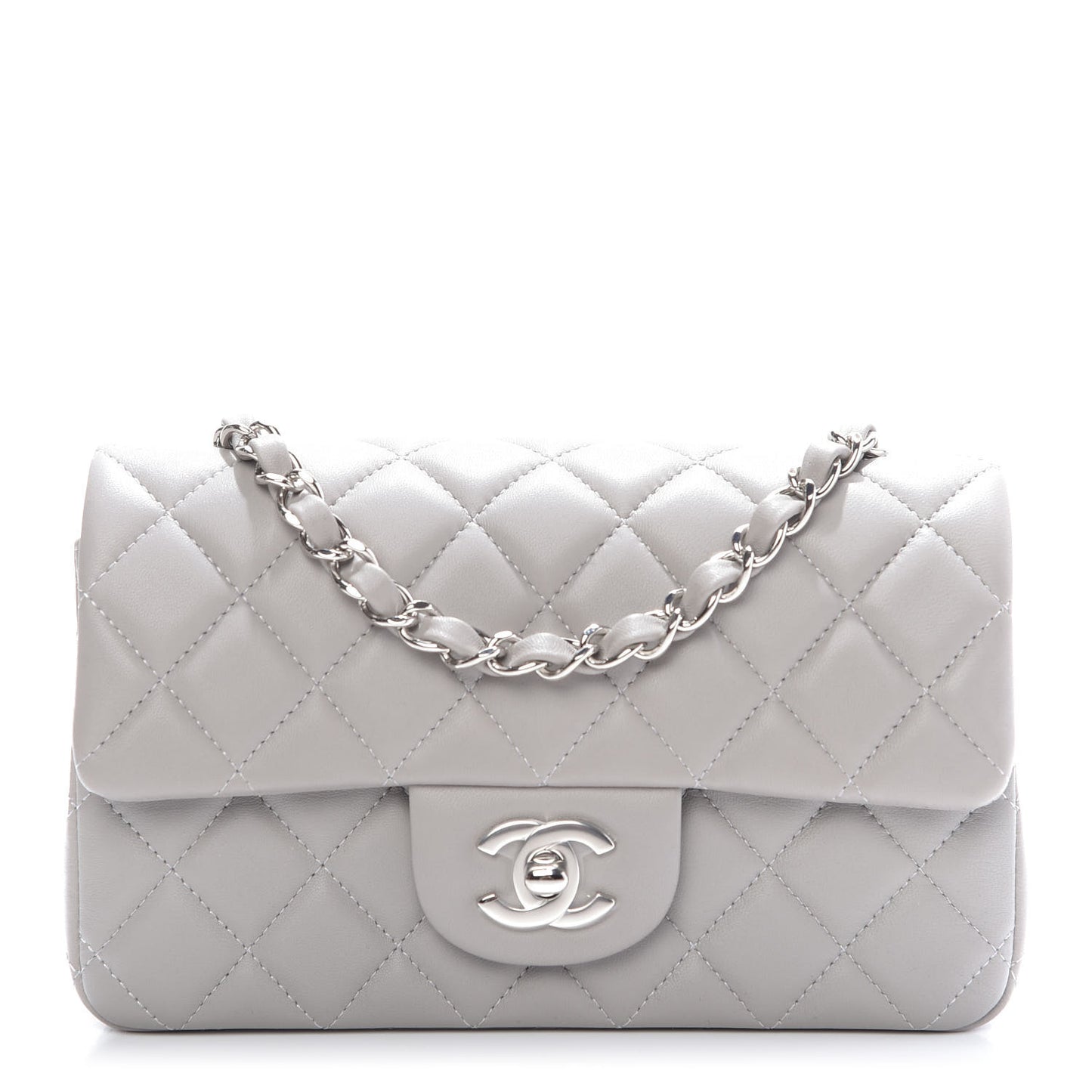Lambskin Quilted Mini Rectangular Flap Grey