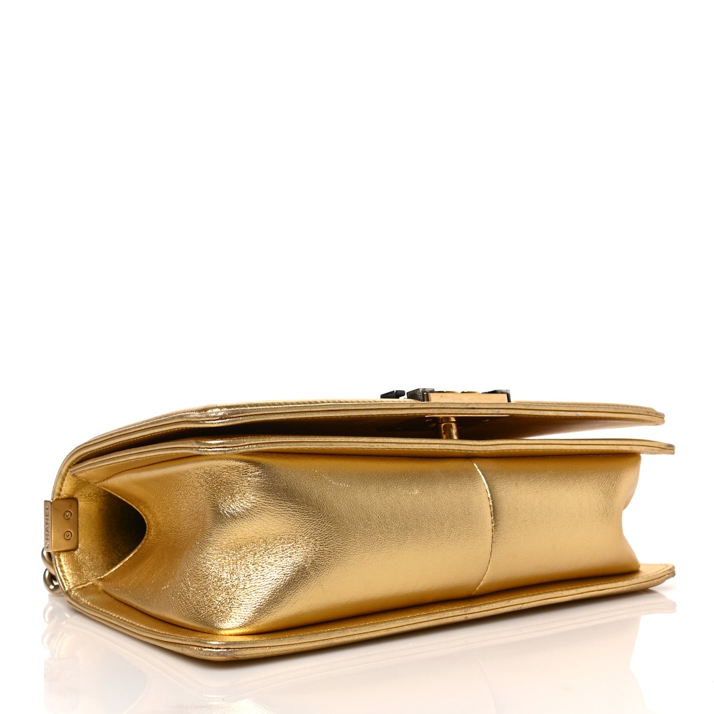 Metallic Lambskin Embossed Medium Cube Boy Flap Gold