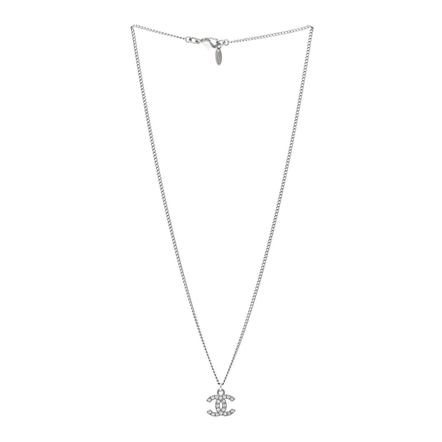 Chanel Crystal Timeless CC Necklace Silver 3 of 5