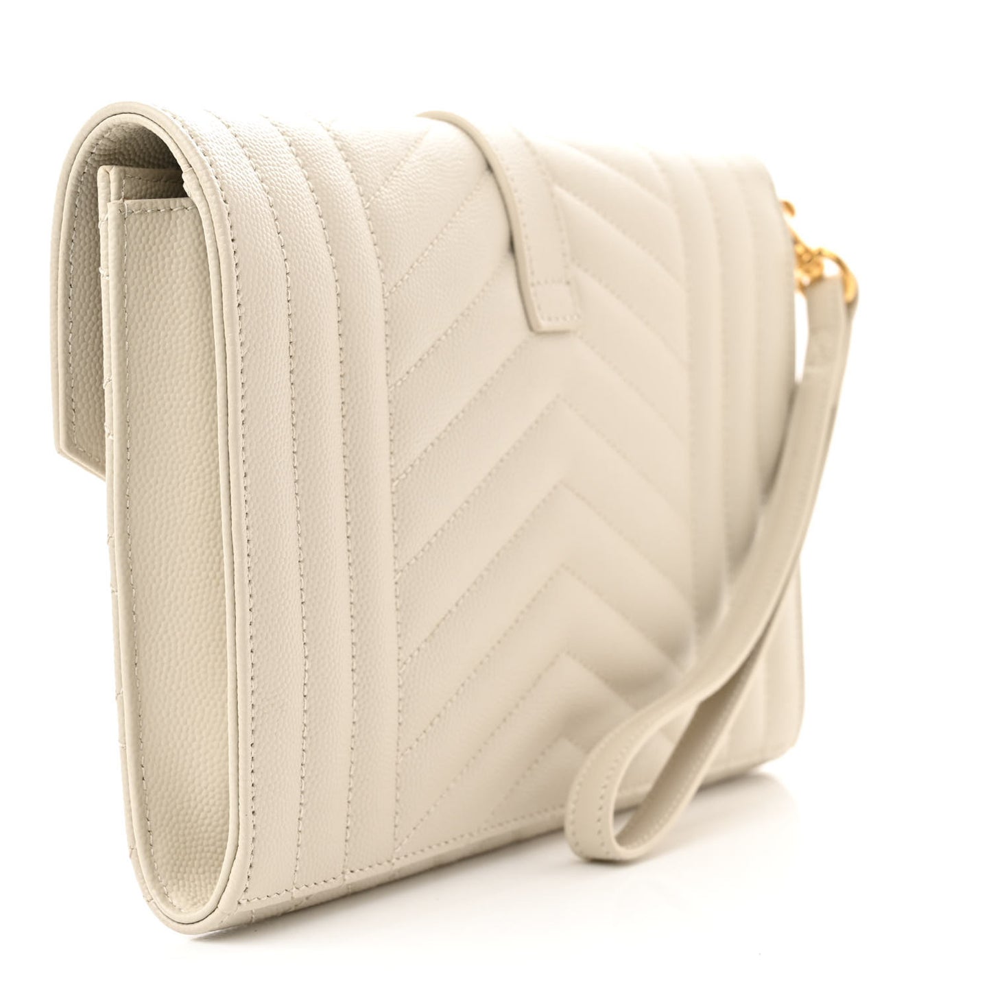 Grain De Poudre Textured Mixed Matelasse Triquilt Monogram Clutch Blanc Vintage