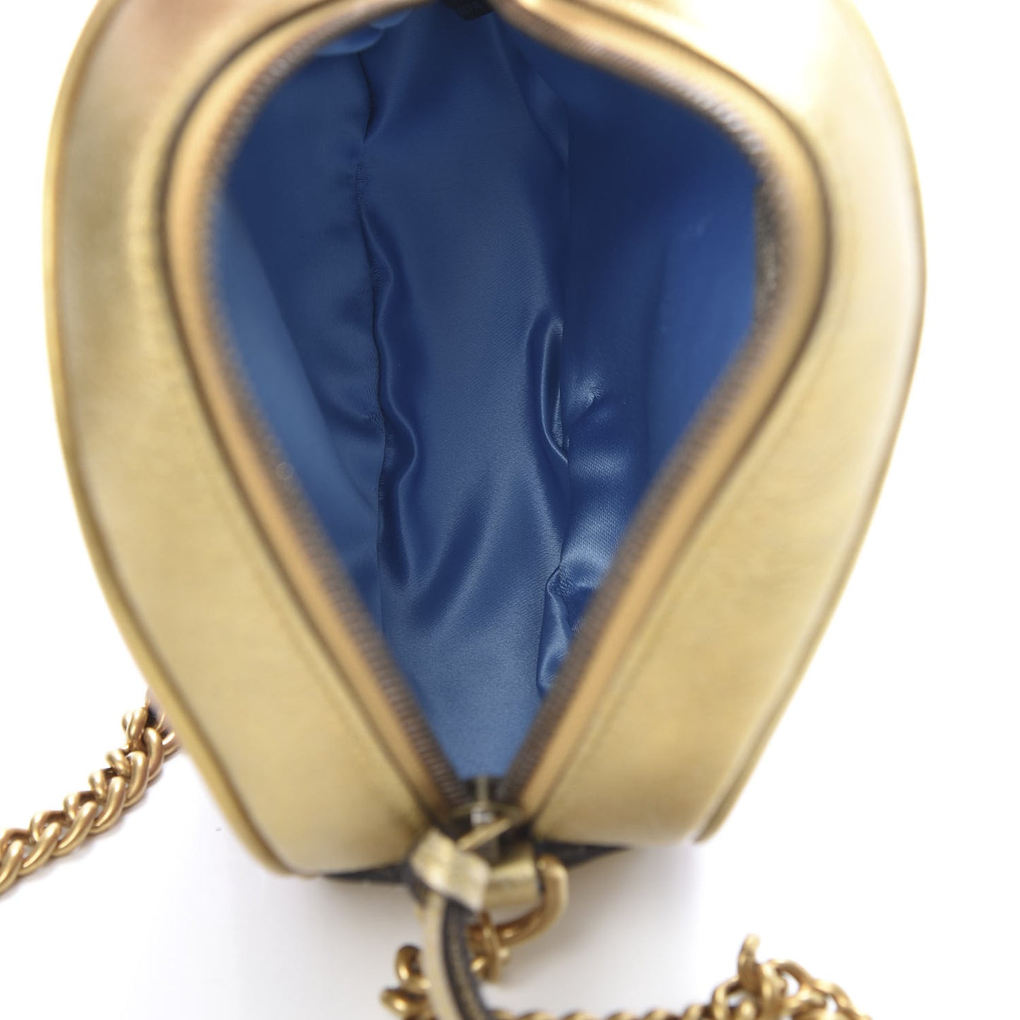 Metallic Calfskin Matelasse Mini GG Marmont Round Shoulder Bag Gold Pink