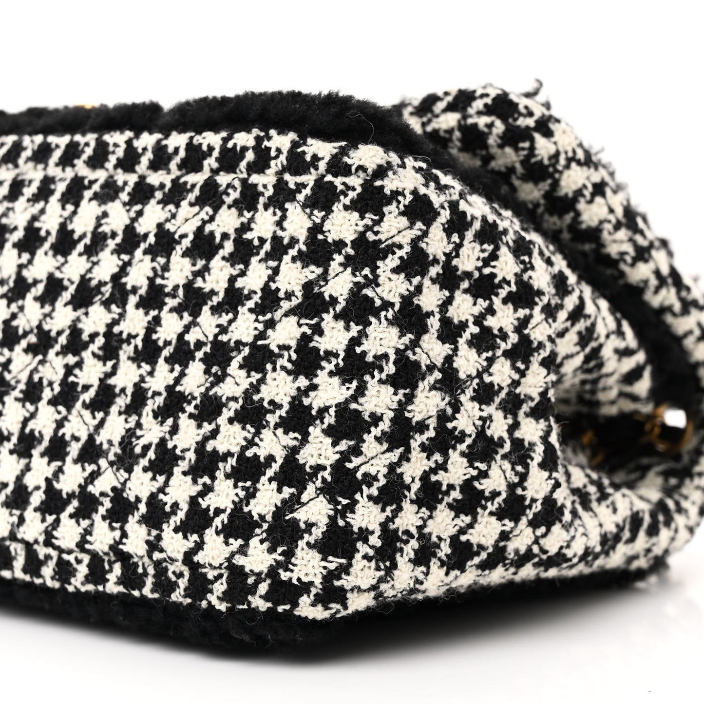 Shearling Tweed Jumbo Single Flap Black White