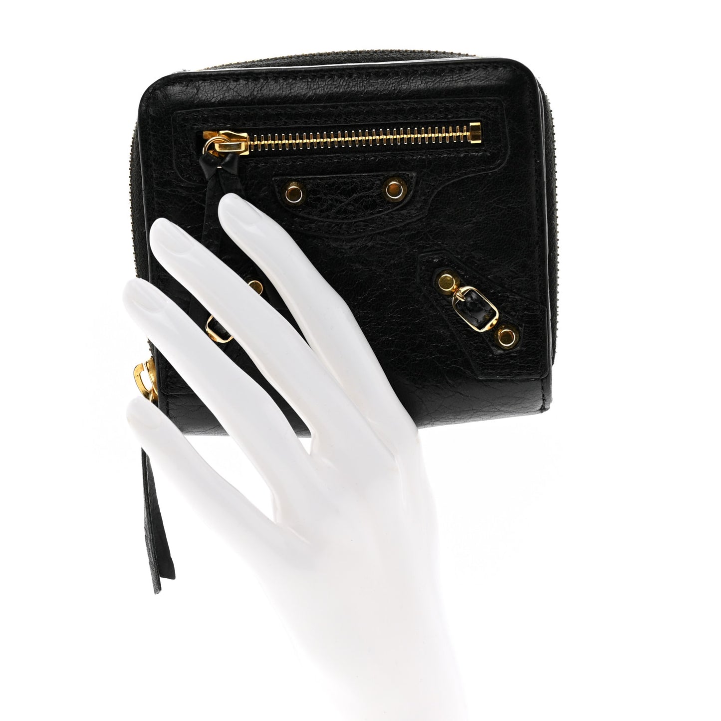 Agneau Classic Gold Hardware Compact Wallet Black