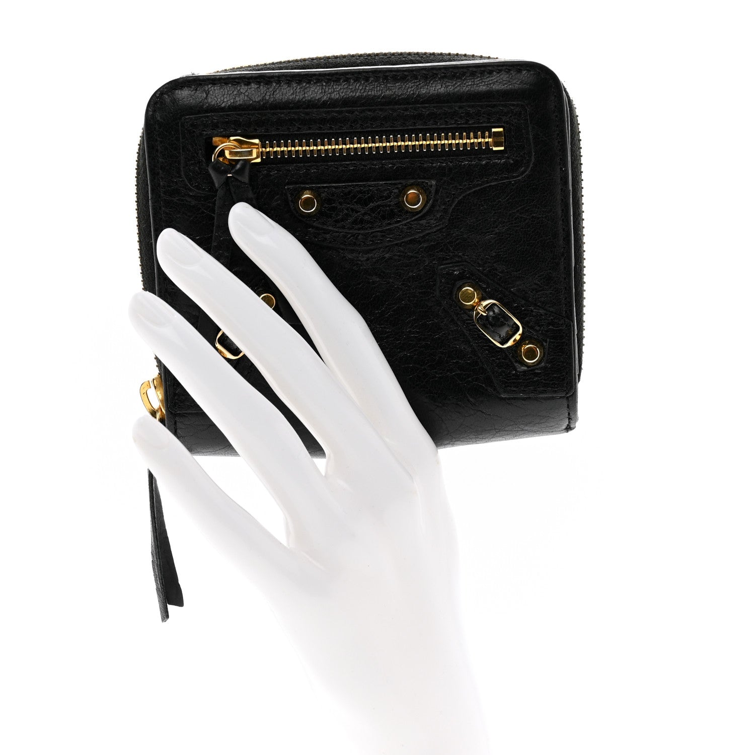 Balenciaga Agneau Classic Gold Hardware Compact Wallet Black 2 of 9