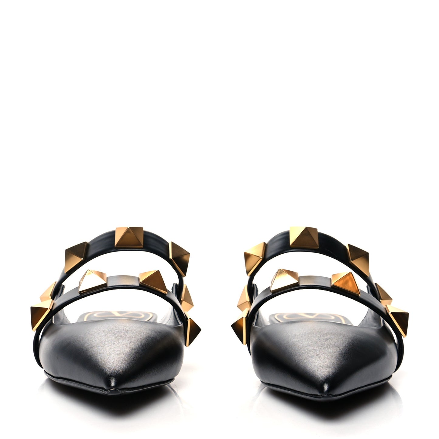 Calfskin Roman Stud Flat Mules 39 Black