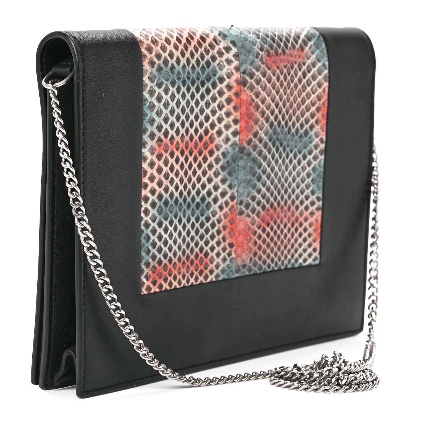Snakeskin Smooth Lambskin Frame Evening Chain Clutch Black Multicolor