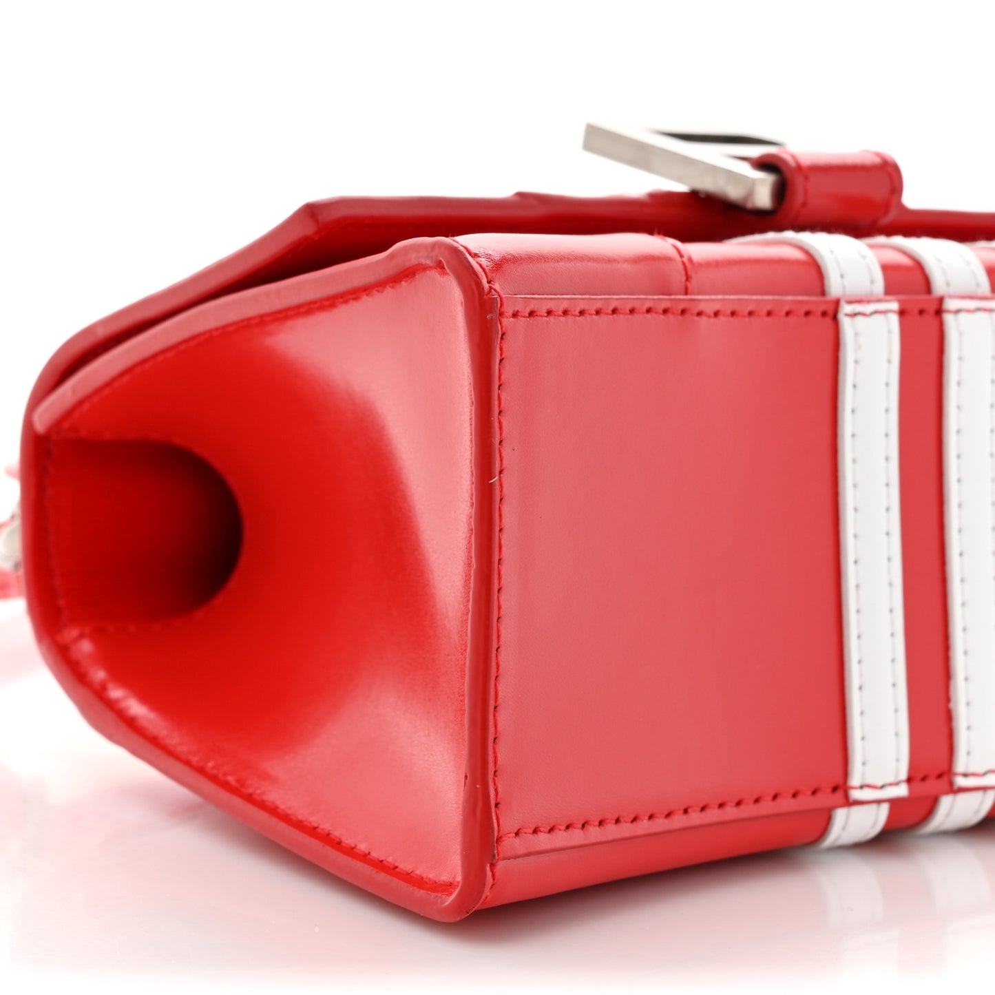 X ADIDAS Shiny Box Calfskin Hourglass Top Handle Bag XS Bright Red