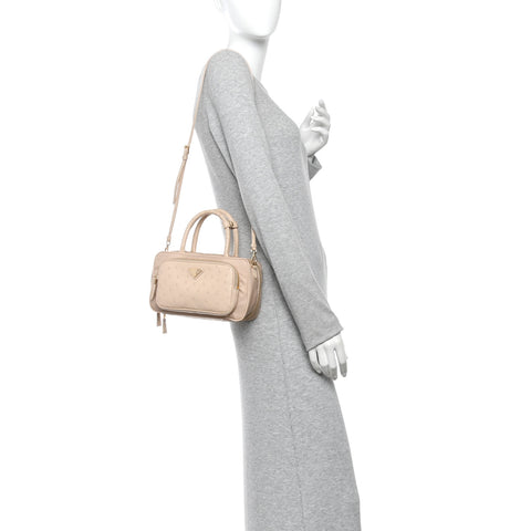 Re-Nylon Ostrich Bauletto Bag Cammeo