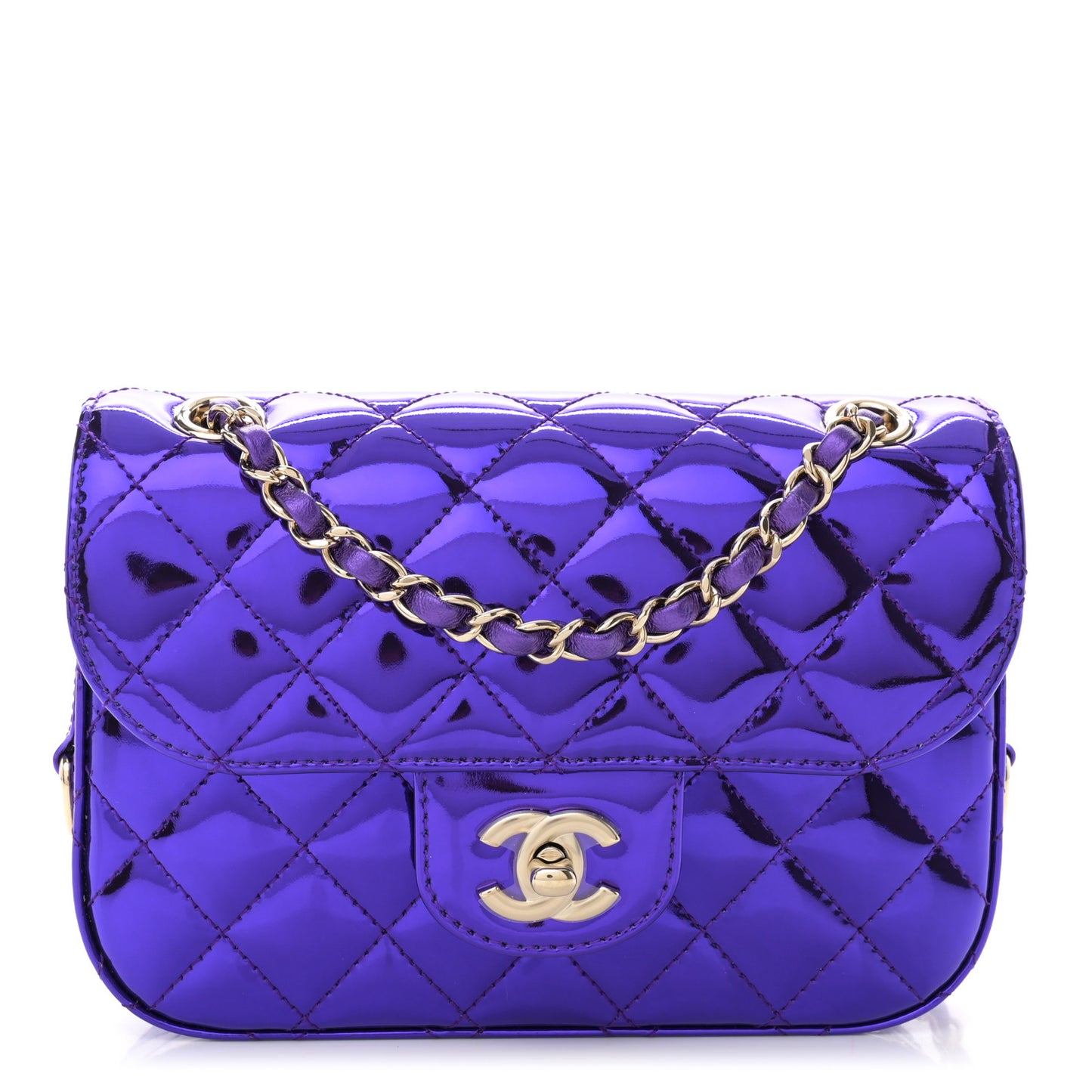 Mirror Calfskin Metallic Calfskin Quilted Hollywood Boulevard Mini Flap With Star Coin Purse Purple