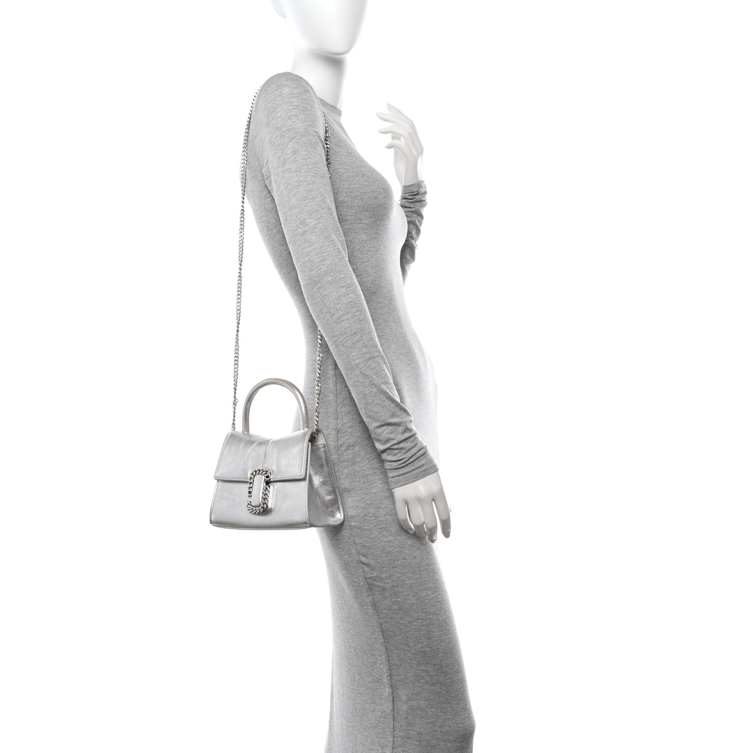 Marc Jacobs Calfskin The Metallic St. Marc Mini Top Handle Bag Silver 2 of 11