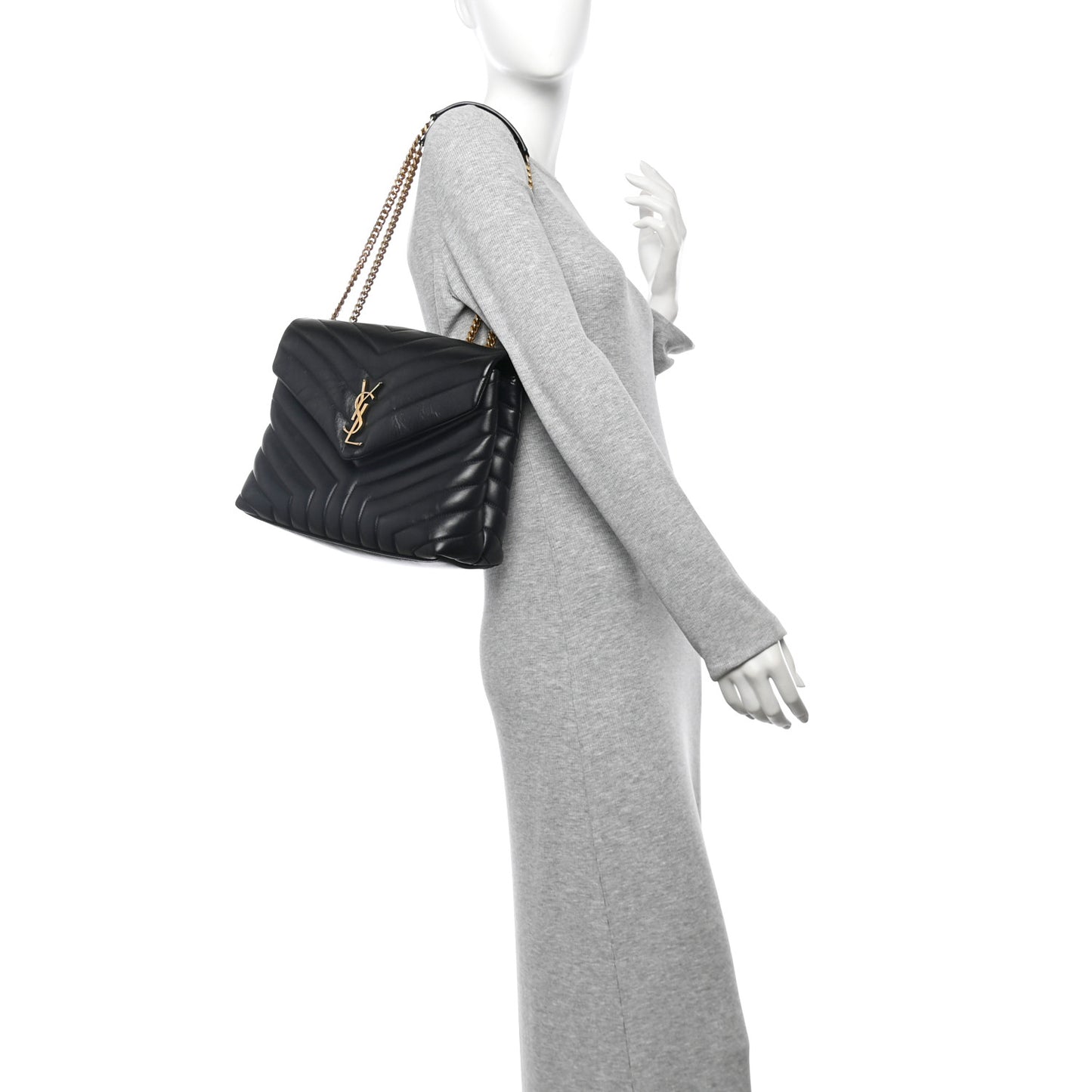 Calfskin Y Quilted Monogram Medium Loulou Chain Satchel Black