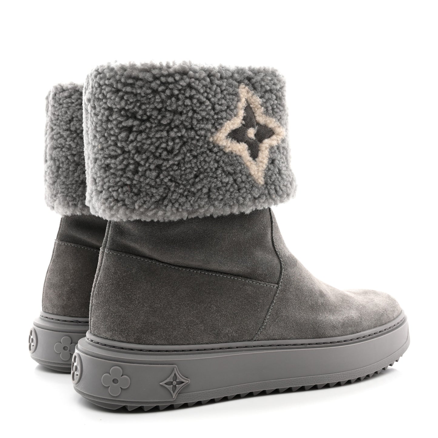 Suede Calfskin Shearling Snowdrop Flat Ankle Boot 39 Grey
