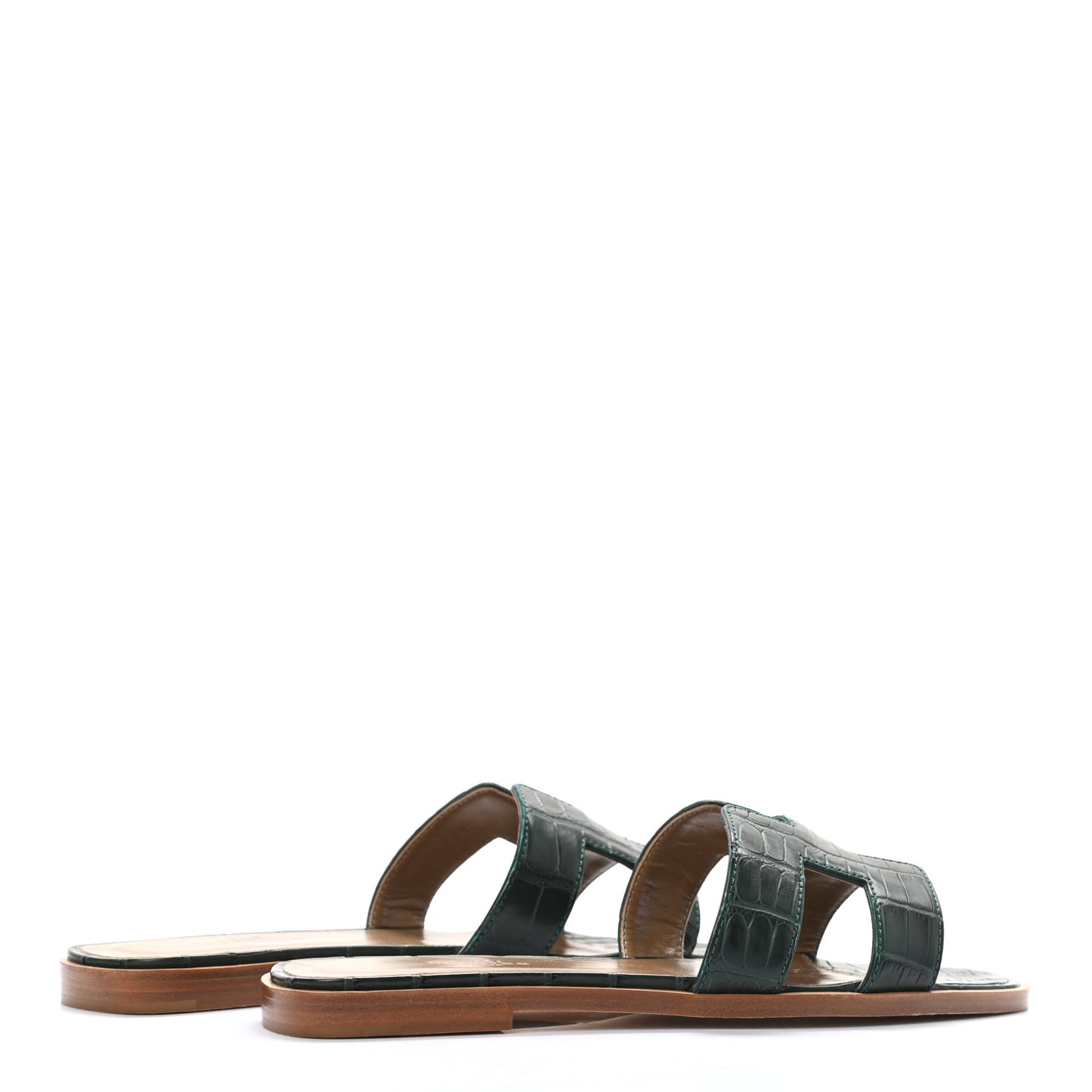 Shiny Alligator Oran Sandals 36 Vert Fonce