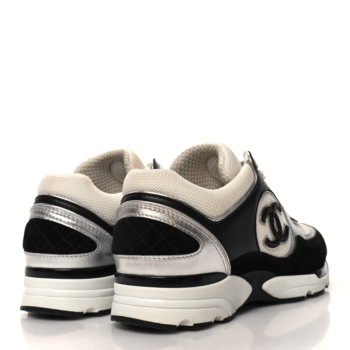 Mesh Suede Calfskin Grained Calfskin Womens CC Sneakers 35 Black White