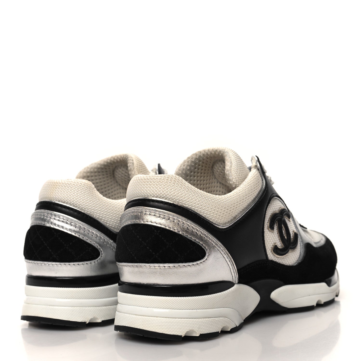 Chanel Mesh Suede Calfskin Grained Calfskin Womens CC Sneakers 35 Black White 4 of 11