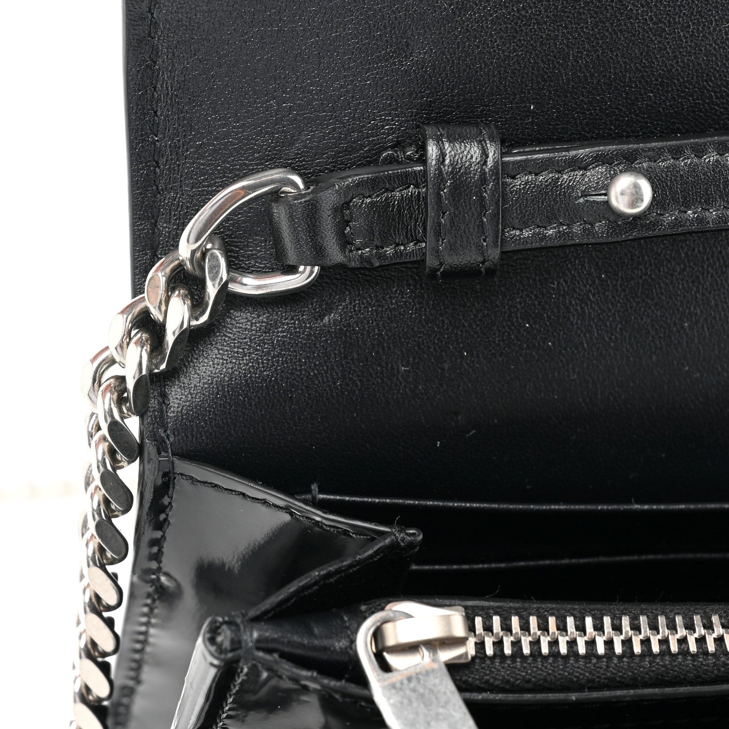 Saint Laurent Glazed Calfskin Cassandre Wallet On Chain WOC Black 11 of 11