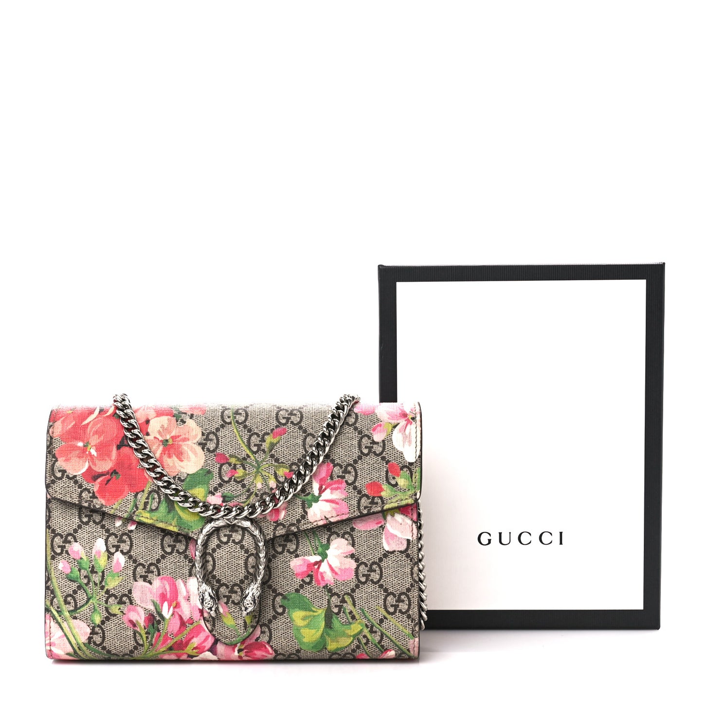 GG Supreme Monogram Blooms Mini Dionysus Chain Wallet Beige Multicolor Dry Rose
