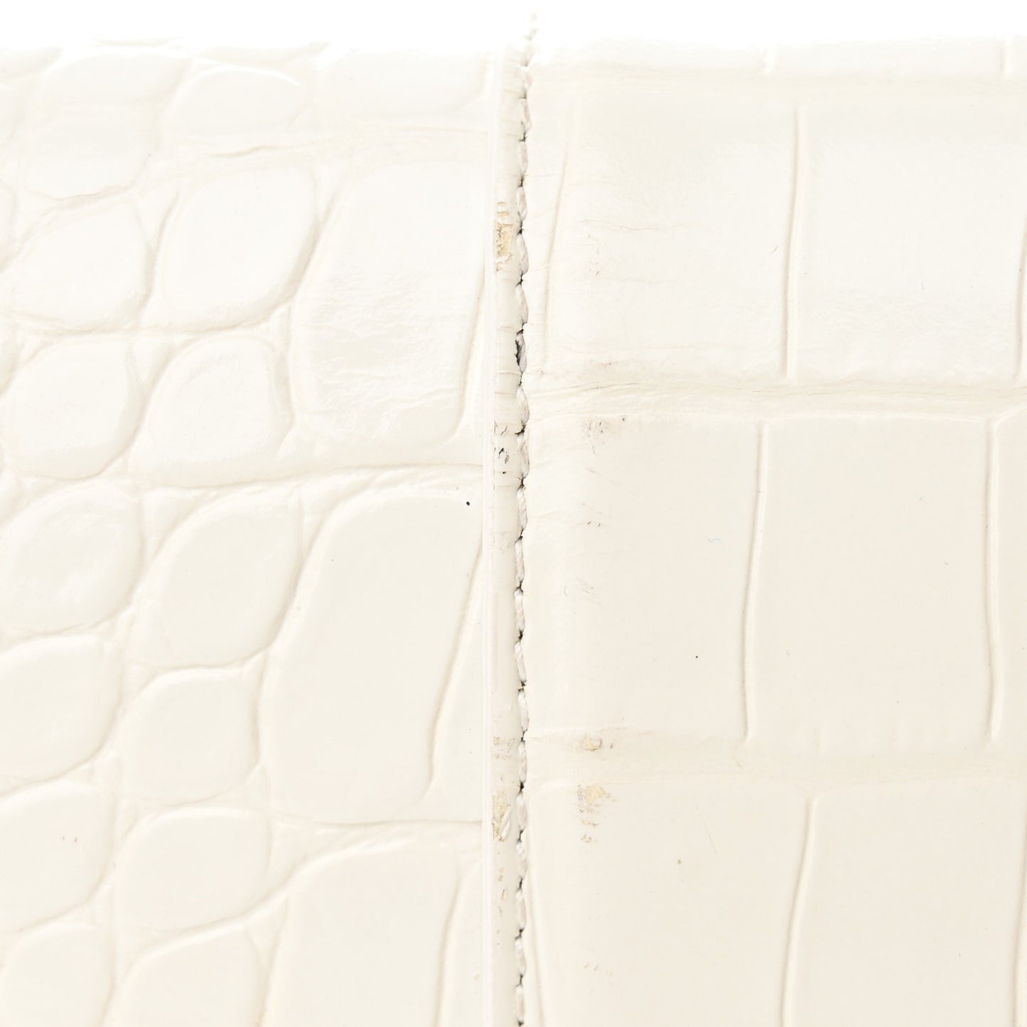 Shiny Calfskin Crocodile Embossed Hourglass Chain Bag White