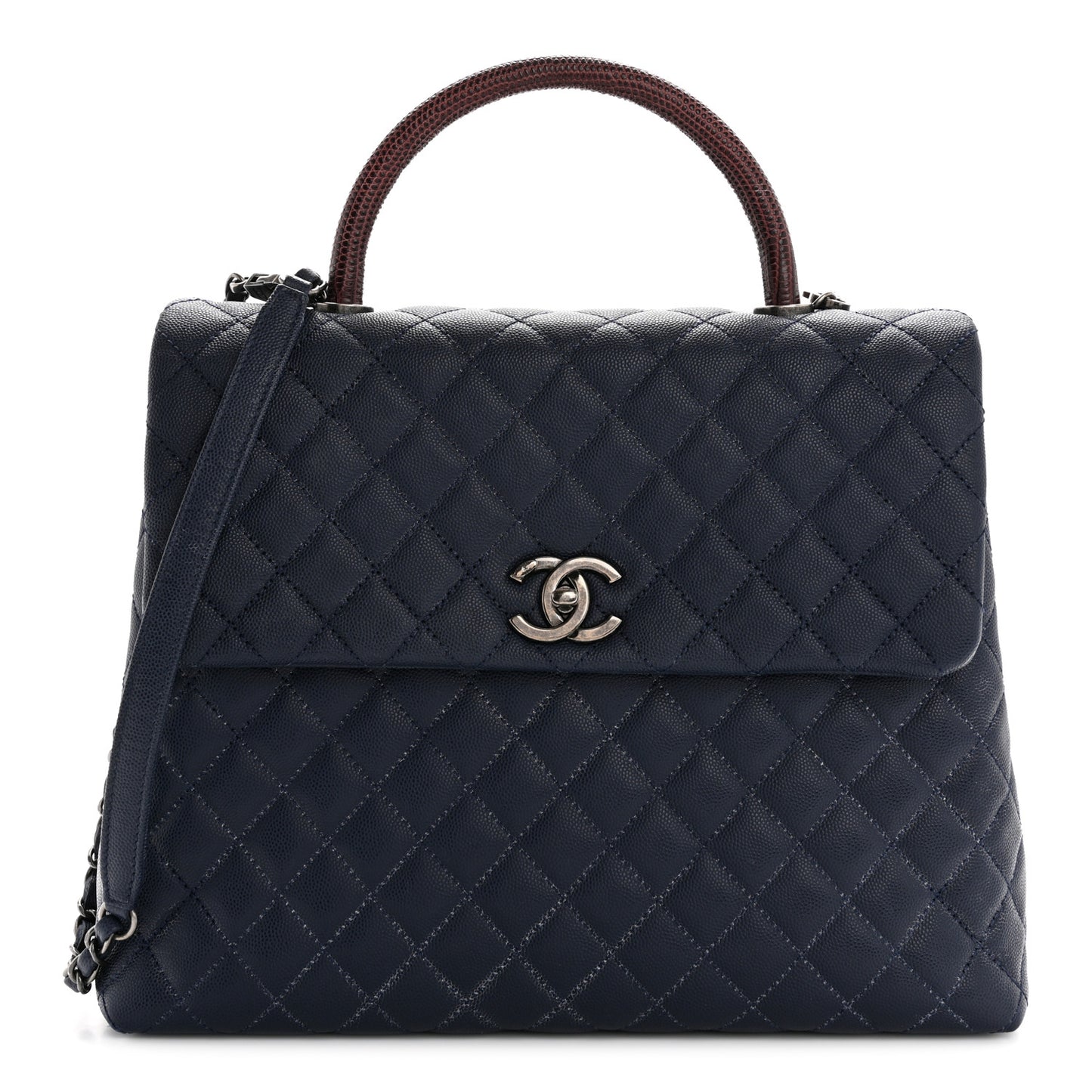 Caviar Lizard Quilted Large Coco Handle Flap Blue
