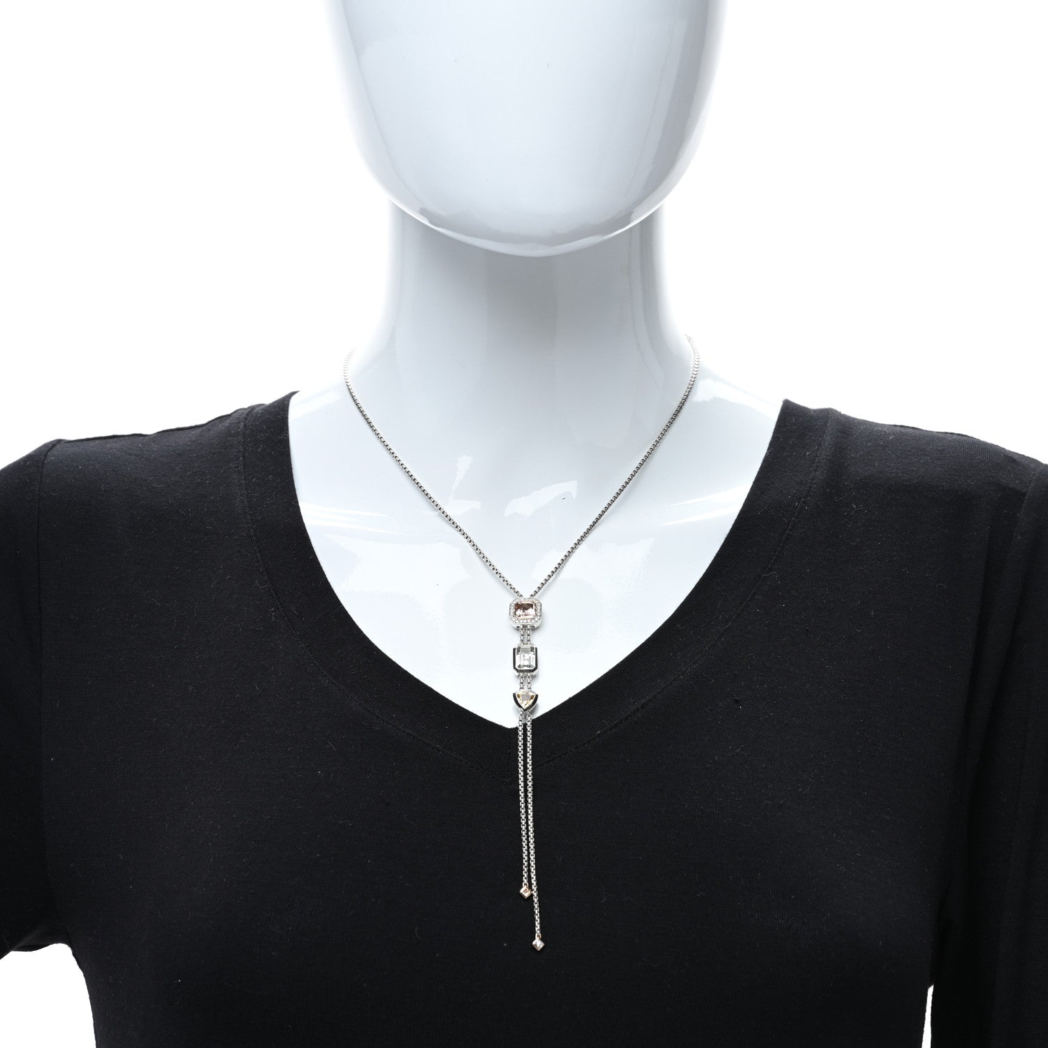 David Yurman Sterling Silver 18K Rose Gold Diamond Morganite Prasiolite Citrine Novella Y Necklace 3 of 4