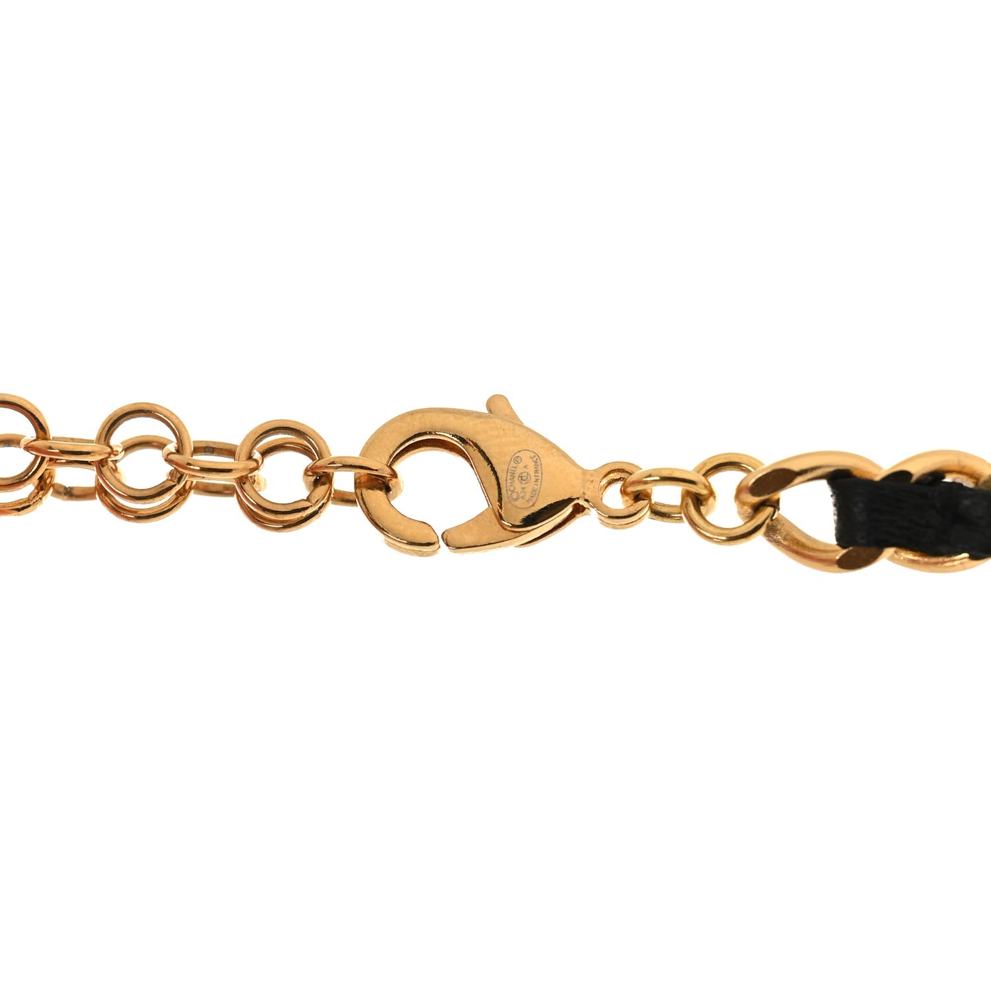 Metal Lambskin CC Buckle Up Necklace Black Gold