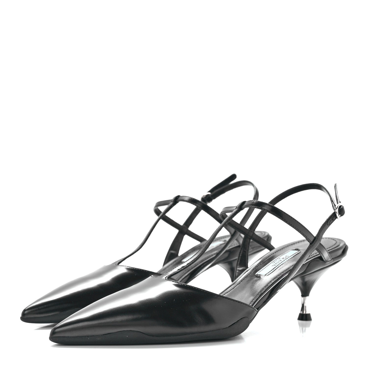 Prada Spazzolato Pointed Toe T-Strap 55mm Slingback Pumps 37.5 Black 3 of 9