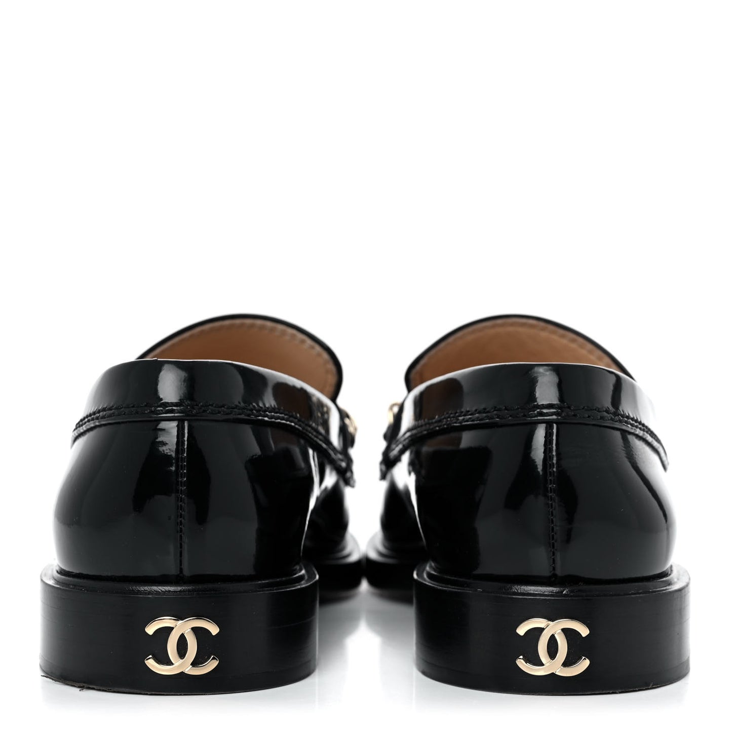 Shiny Calfskin Logo Loafers 37 Black