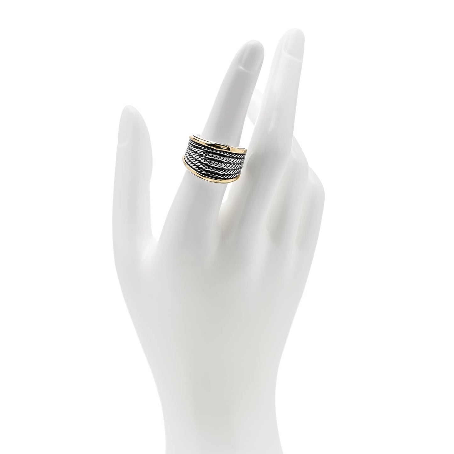 Sterling Silver 18K Yellow Gold 16mm Wheaton Cable Band Ring 52 6
