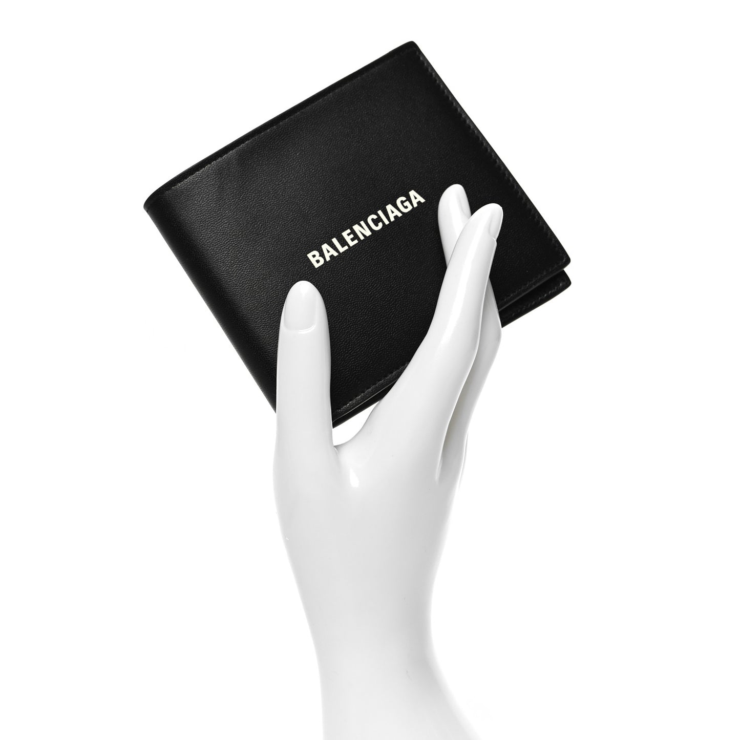 Calfskin Logo Cash Square Bi-Fold Wallet Black White